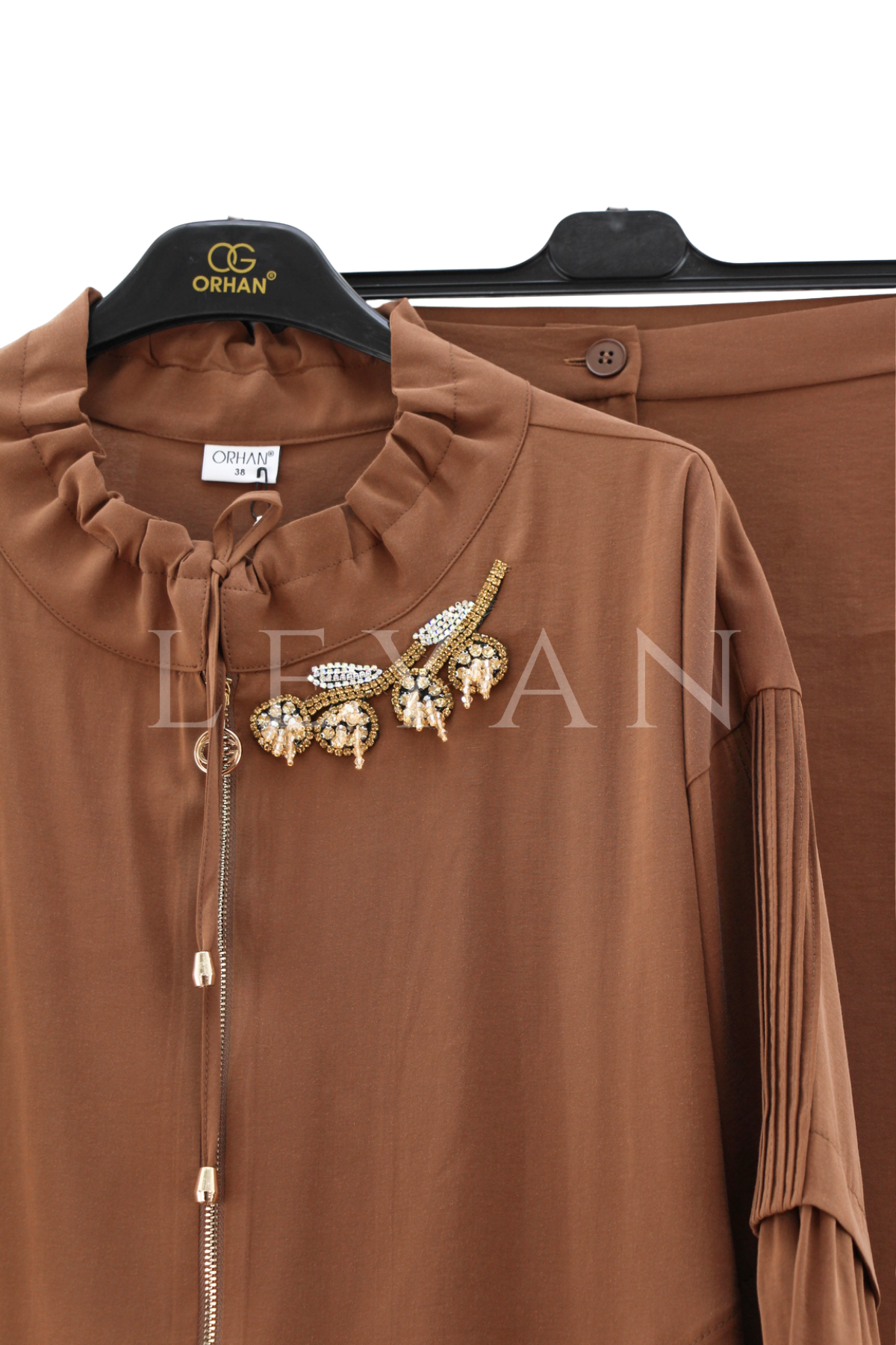 Orhan Store Taş Detaylı Pantolonlu Takım- LYN04574 Kahve