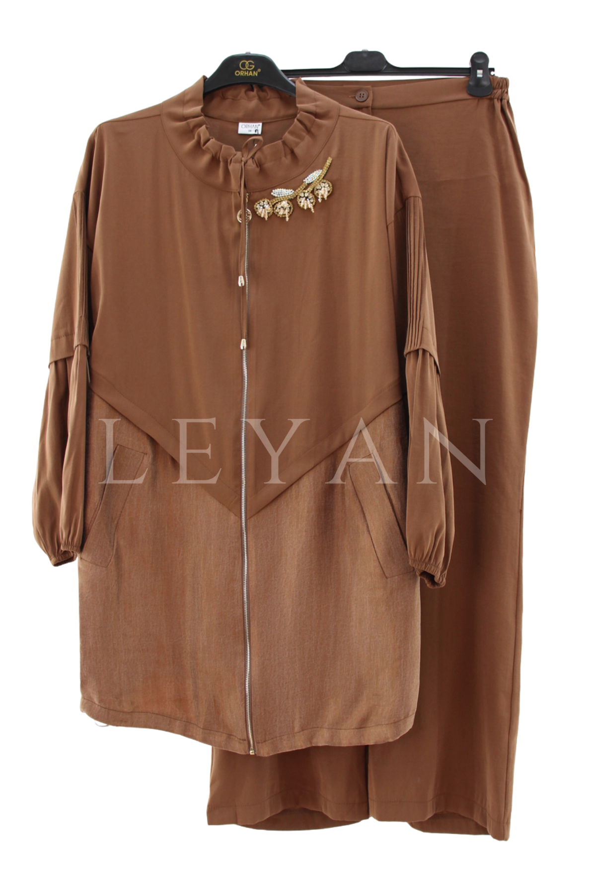 Orhan Store Taş Detaylı Pantolonlu Takım- LYN04574 Kahve