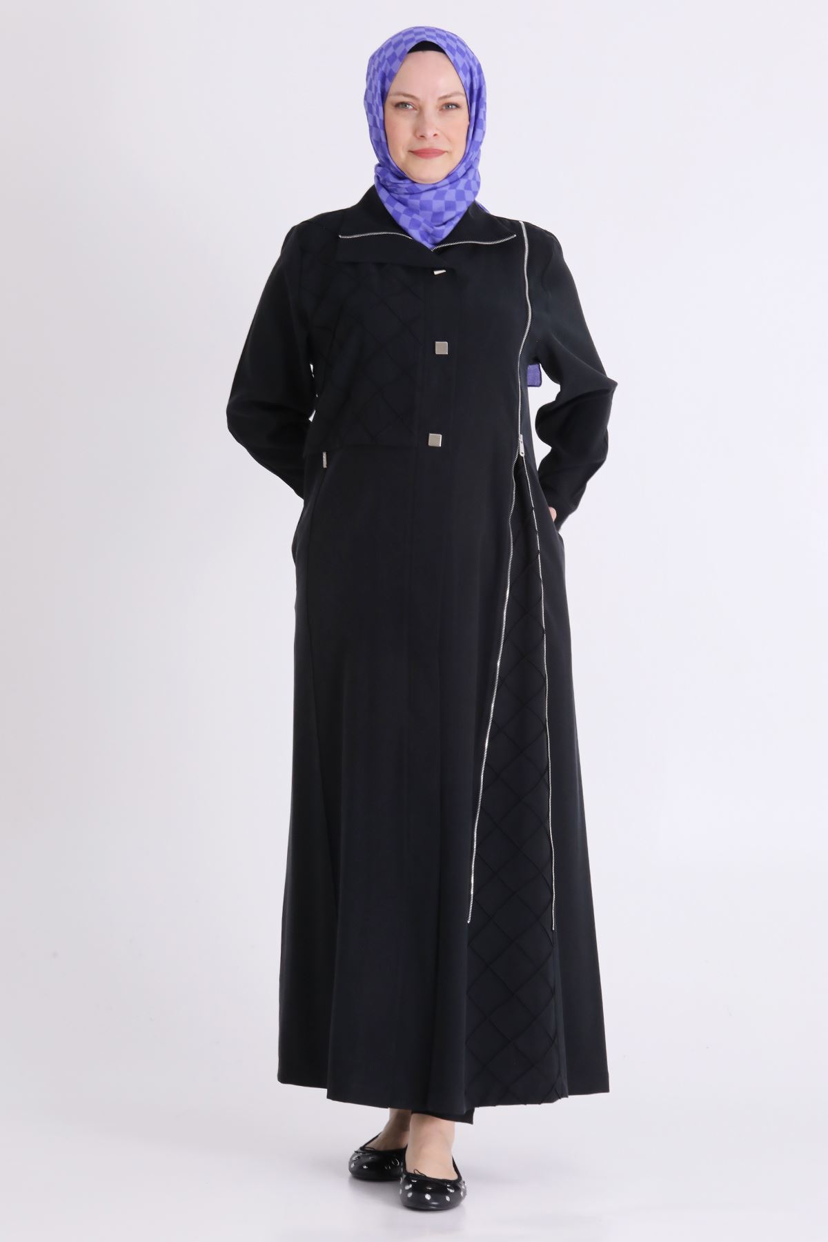 Behrem Fermuar Detaylı Ferace- LYN04575 Siyah