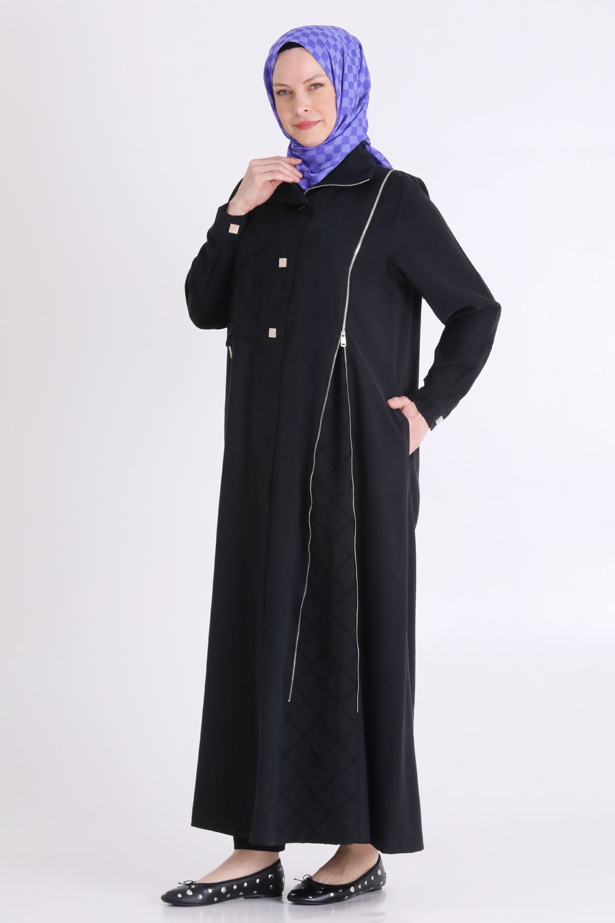 Behrem Fermuar Detaylı Ferace- LYN04575 Siyah