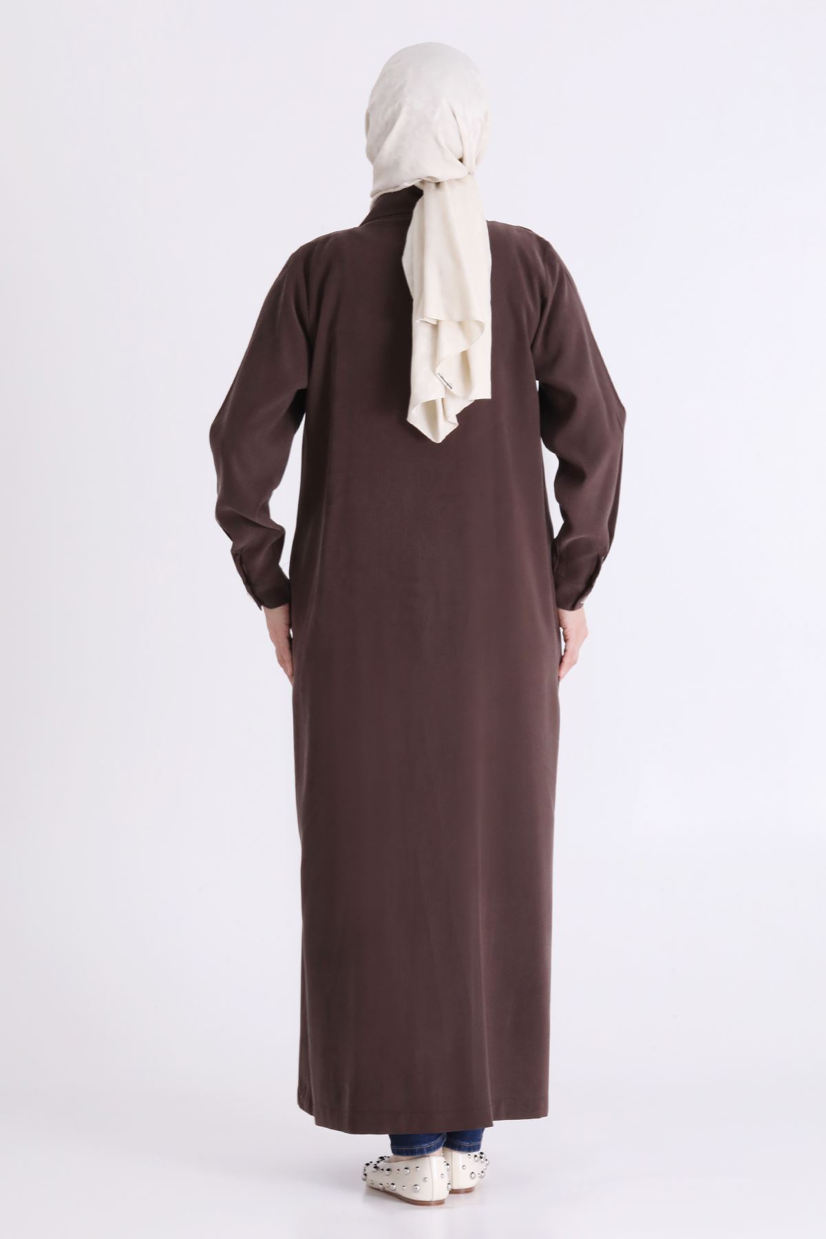Behrem Fermuar Detaylı Ferace- LYN04575 Kahve