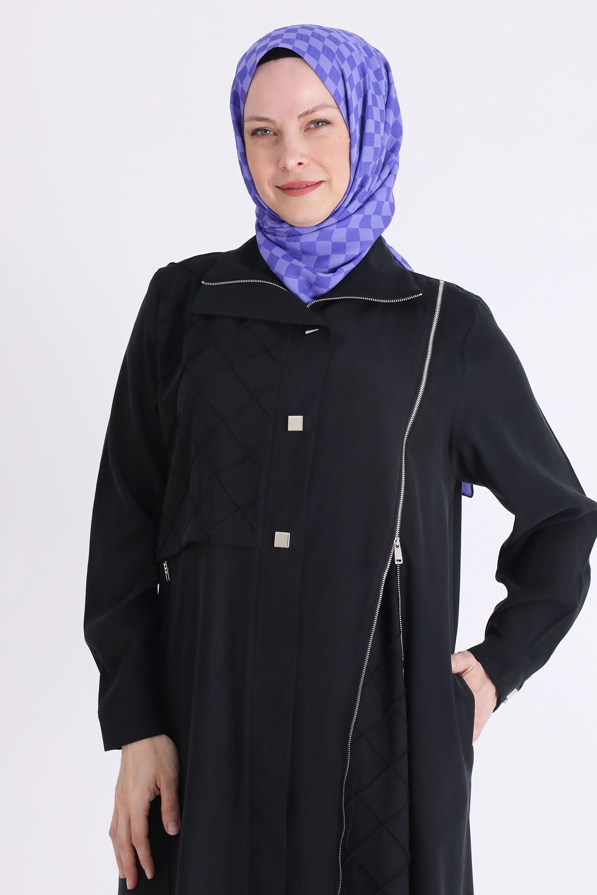 Behrem Fermuar Detaylı Ferace- LYN04575 Siyah