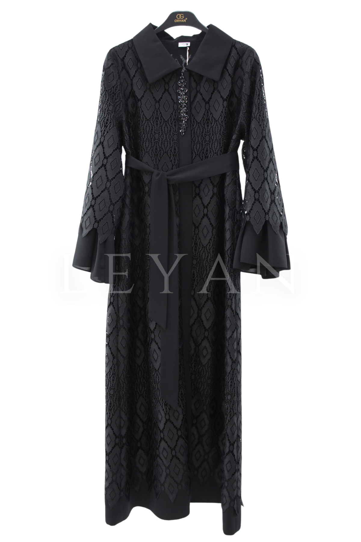 Orhan Store Taşlı Güpürlü Ferace- LYN04578 Siyah