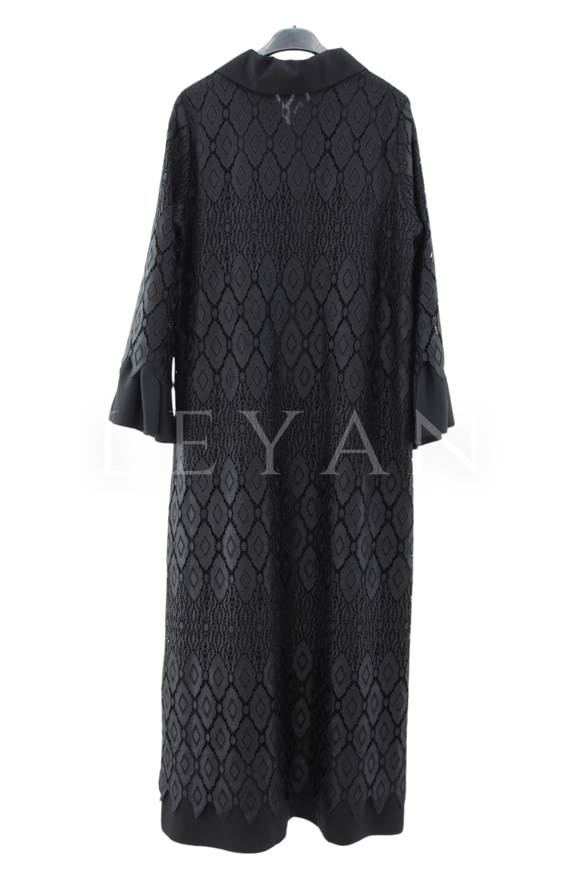 Orhan Store Taşlı Güpürlü Ferace- LYN04578 Siyah