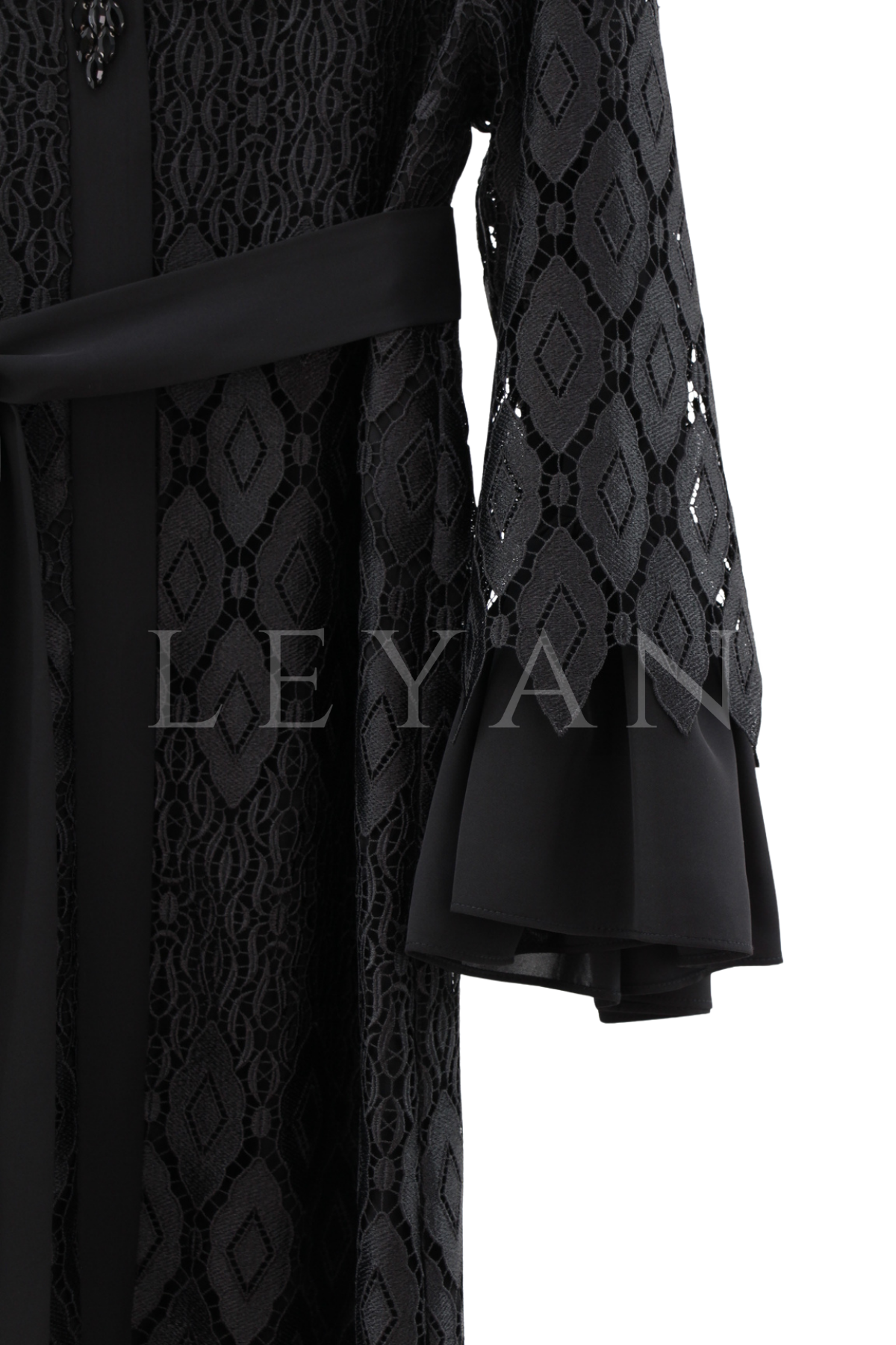 Orhan Store Taşlı Güpürlü Ferace- LYN04578 Siyah