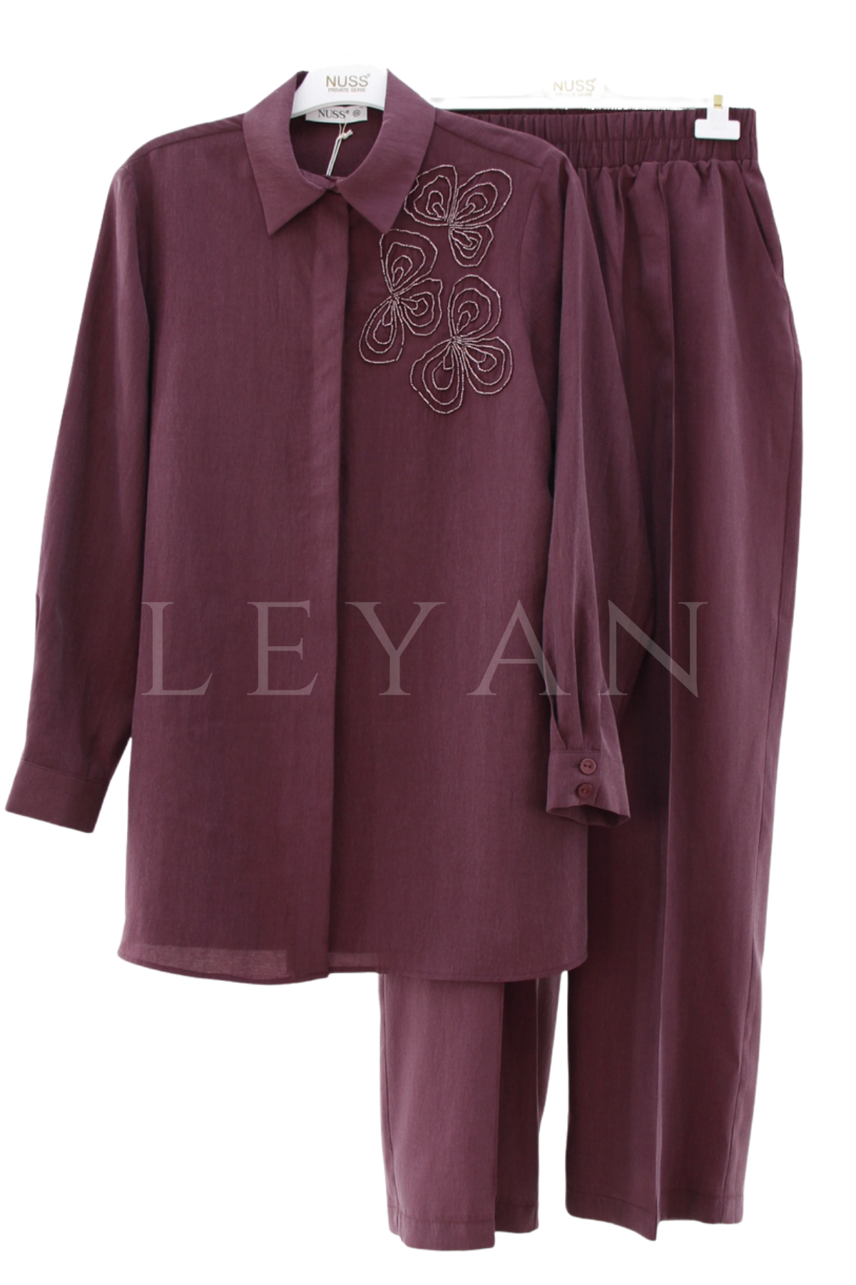 Nuss İşlemeli Takım- LYN04580 Mürdüm