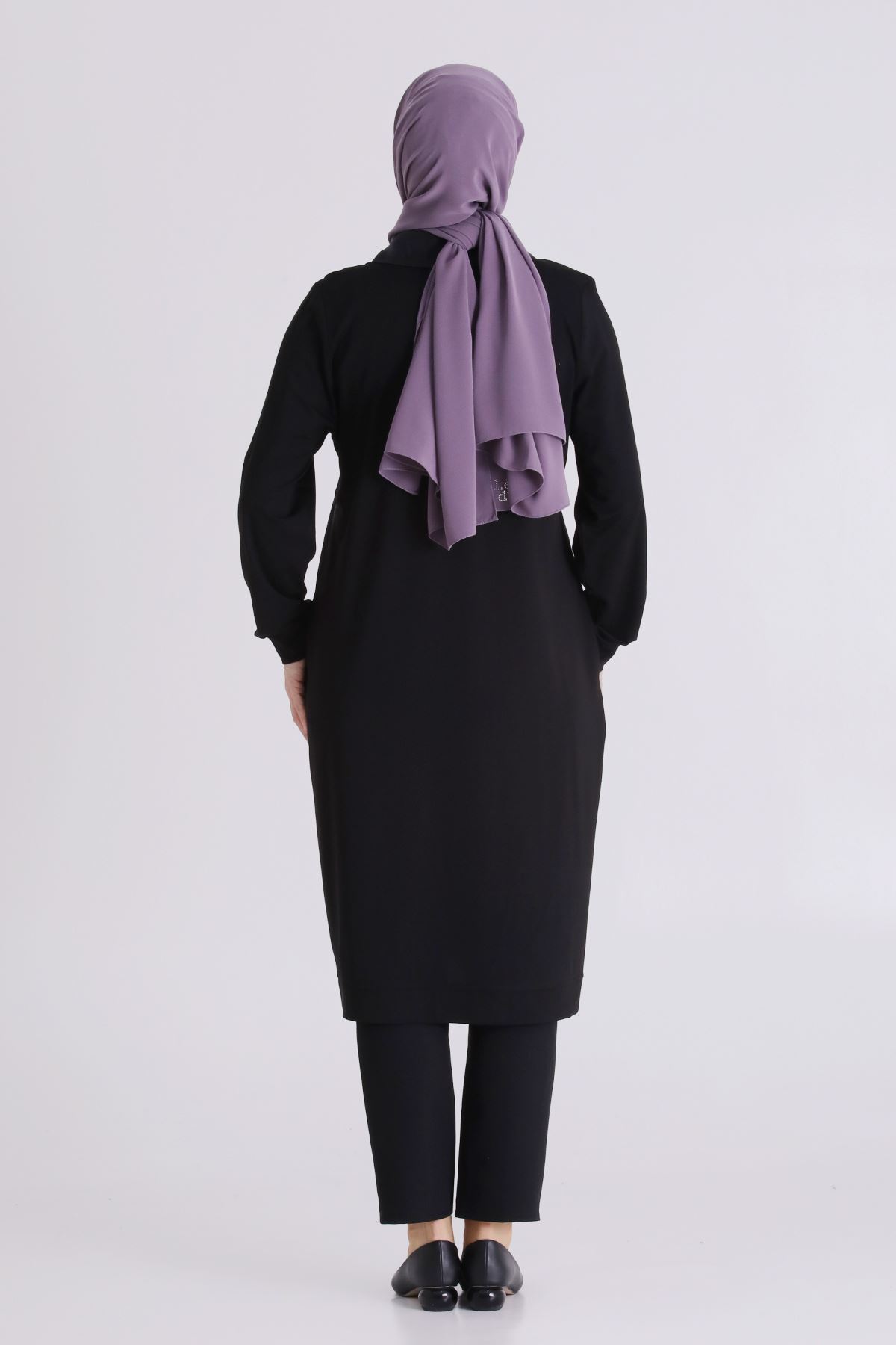 Behrem Parçalı Yakası İpli Tunik- LYN04584 Siyah