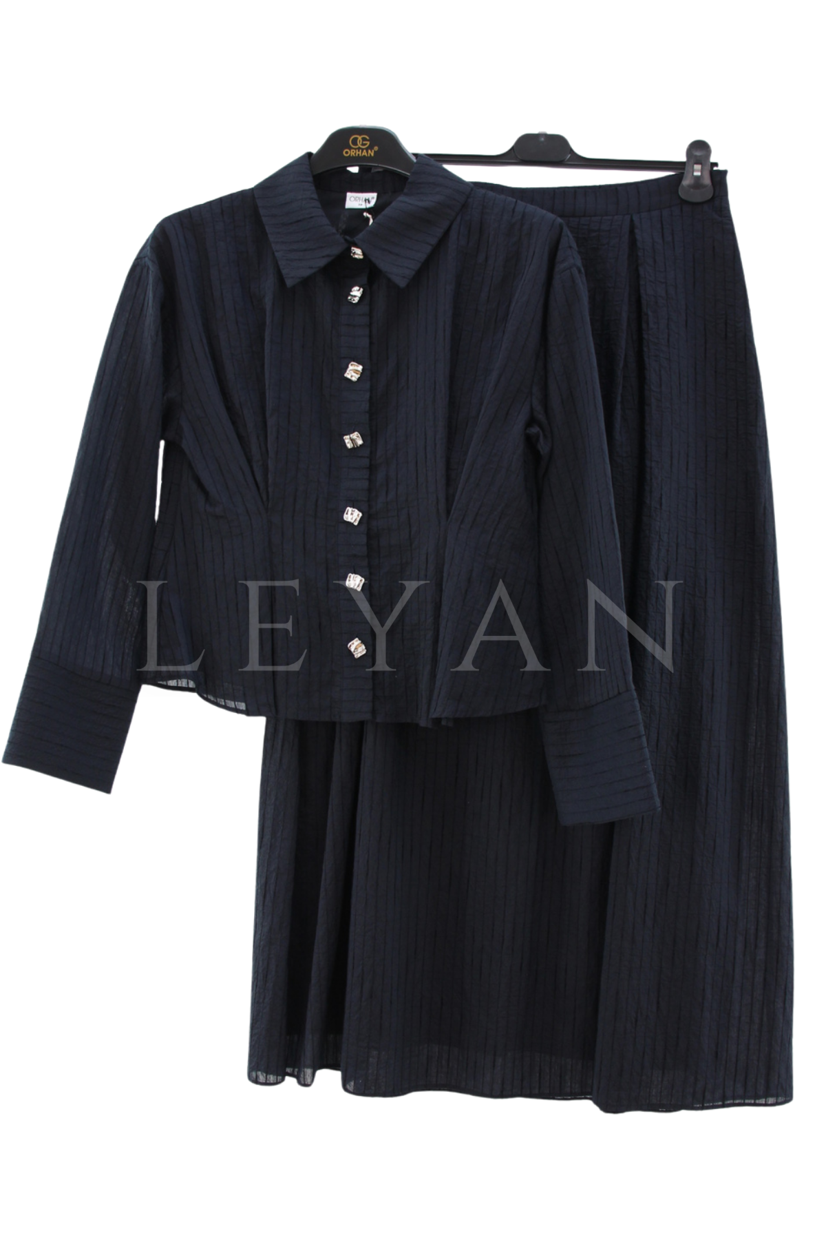 Orhan Store Düğmeli Etekli Takım- LYN04582 Siyah