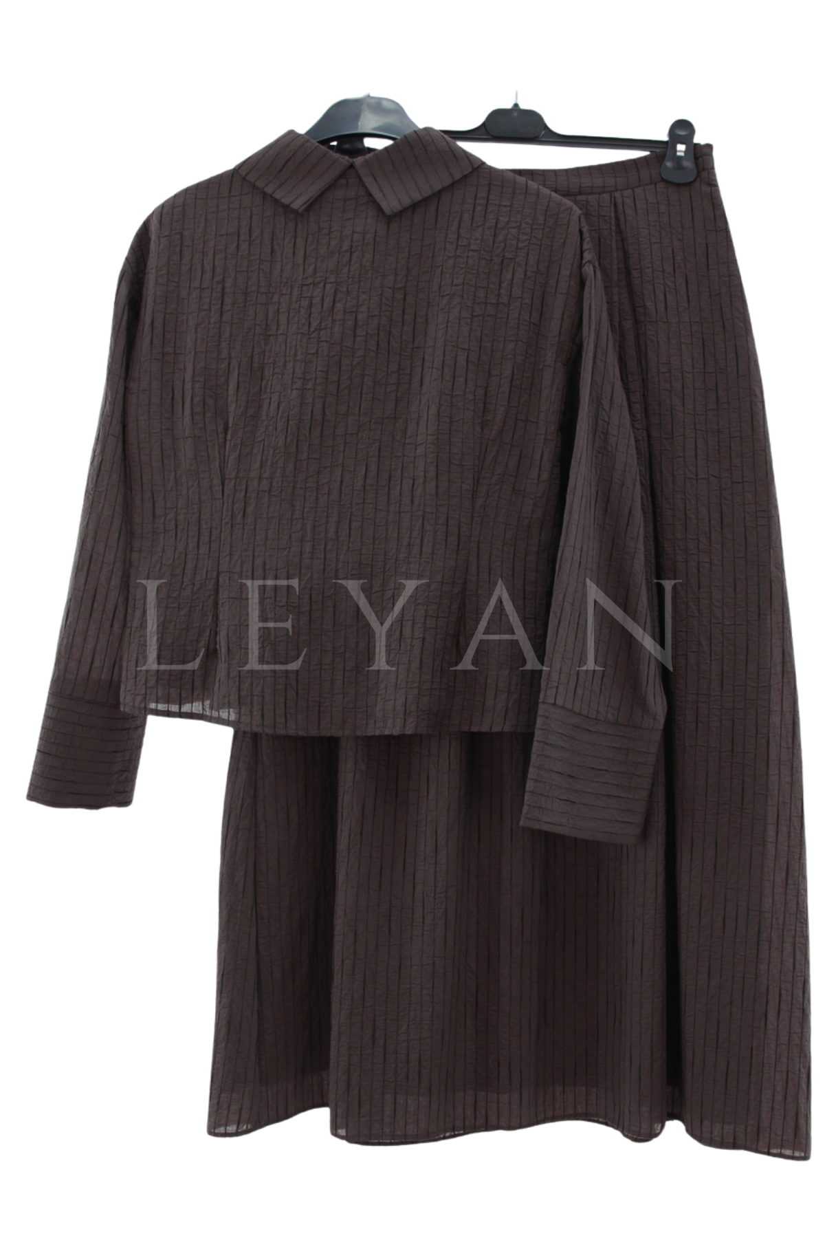 Orhan Store Düğmeli Etekli Takım- LYN04582 Kahve