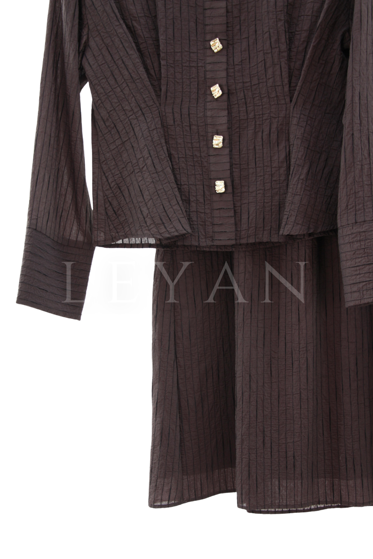Orhan Store Düğmeli Etekli Takım- LYN04582 Kahve