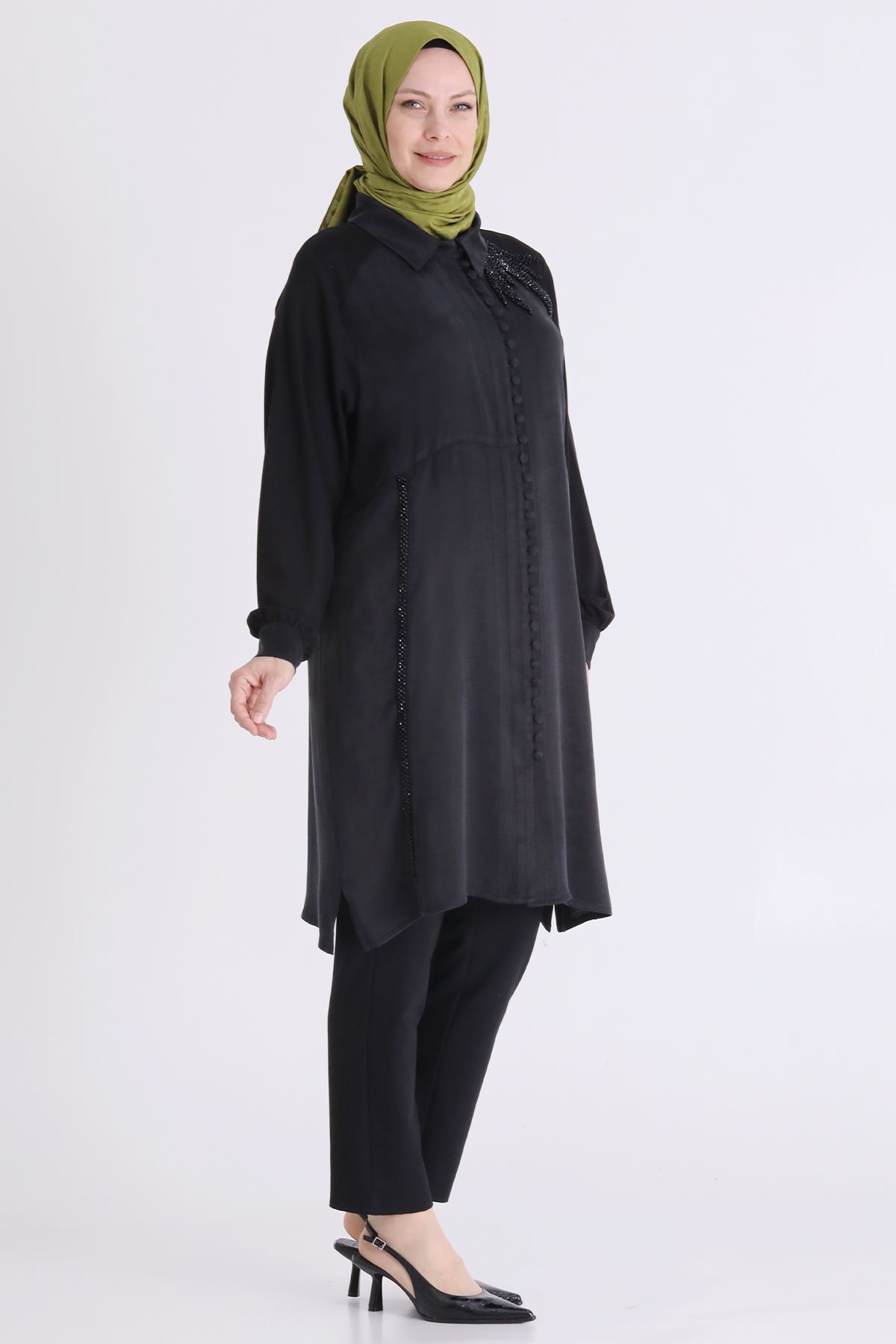 Behrem İşlemeli Tunik- LYN04588 Siyah