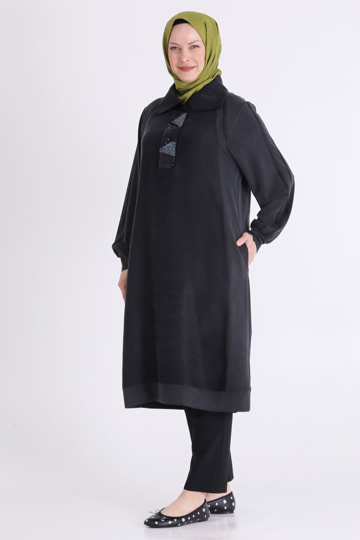 Behrem İşleme Detaylı Tunik- LYN04587 Siyah
