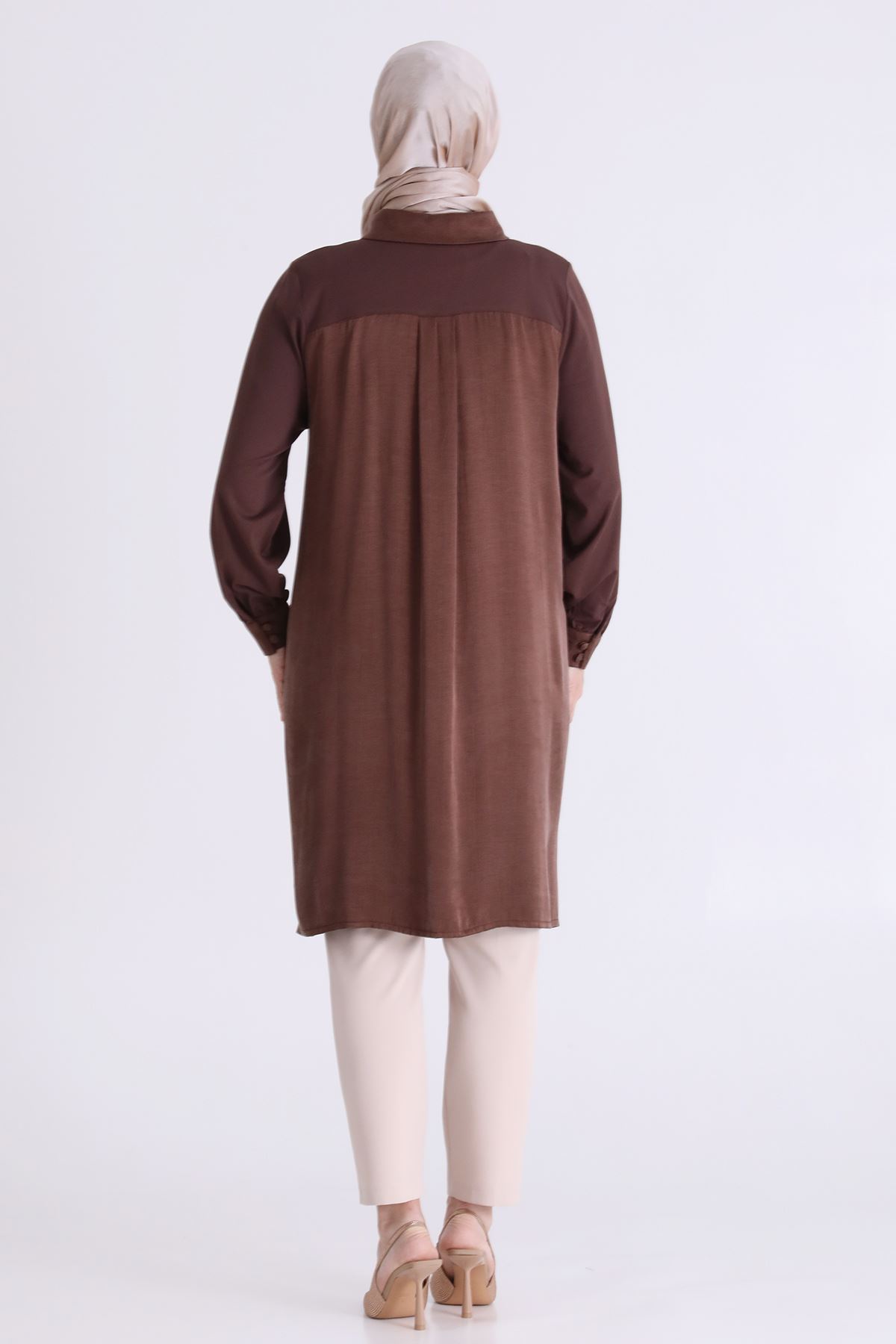 Behrem İşlemeli Tunik- LYN04588 Kahve
