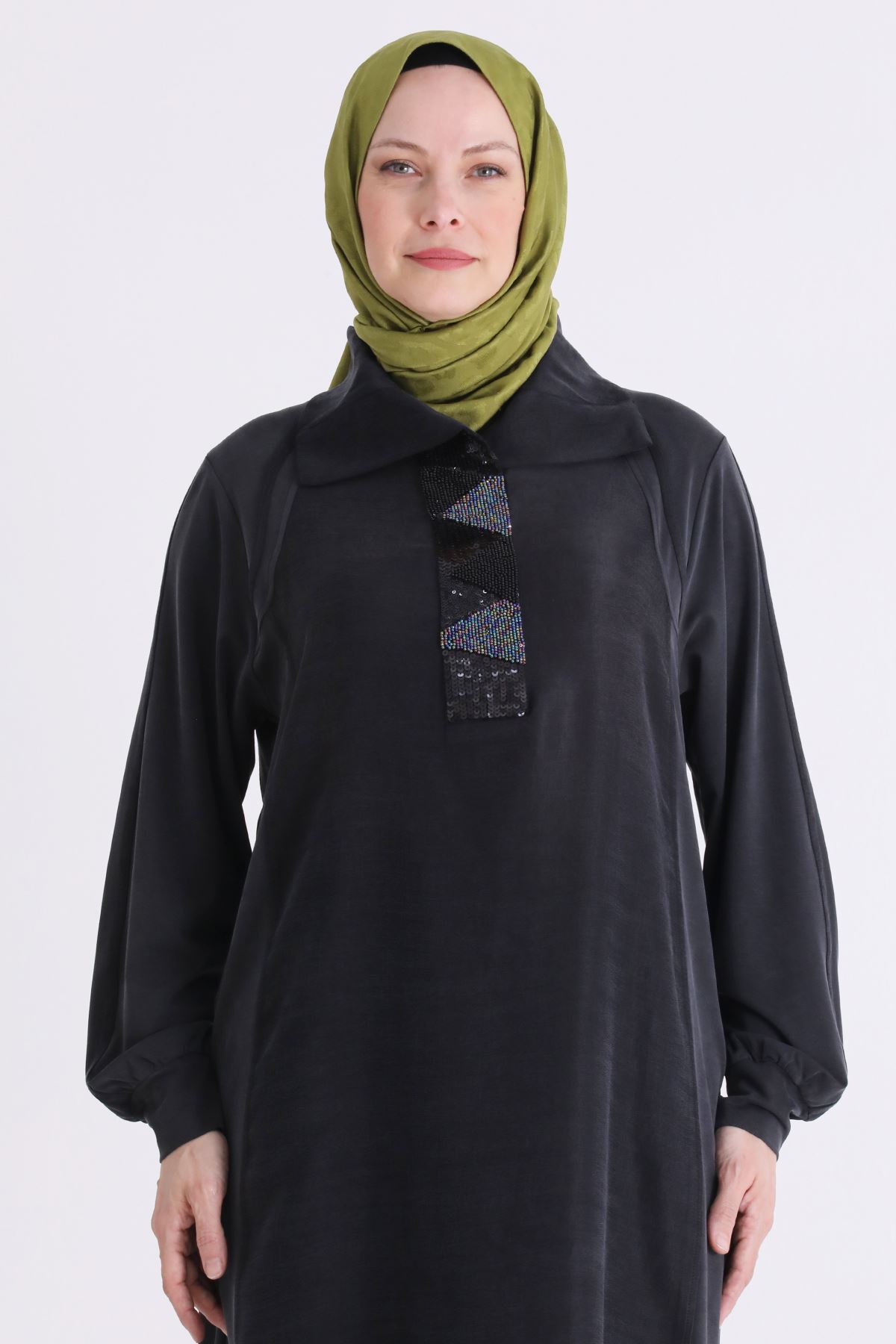 Behrem İşleme Detaylı Tunik- LYN04587 Siyah