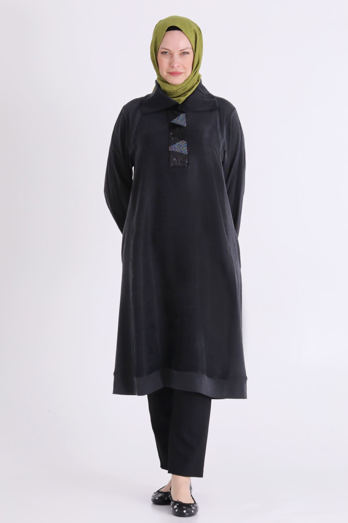 Behrem İşleme Detaylı Tunik- LYN04587 Siyah