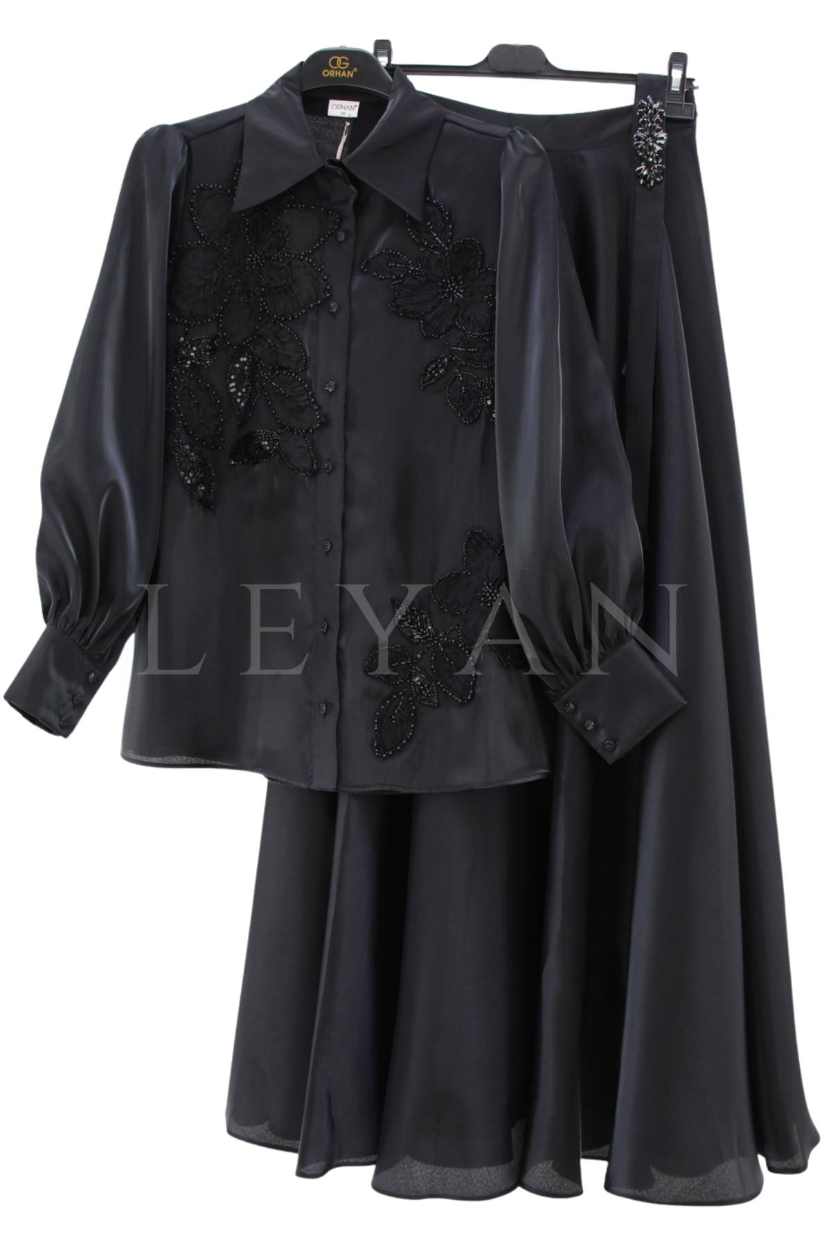 Orhan Store İşlemeli Etekli Takım- LYN04594 Siyah