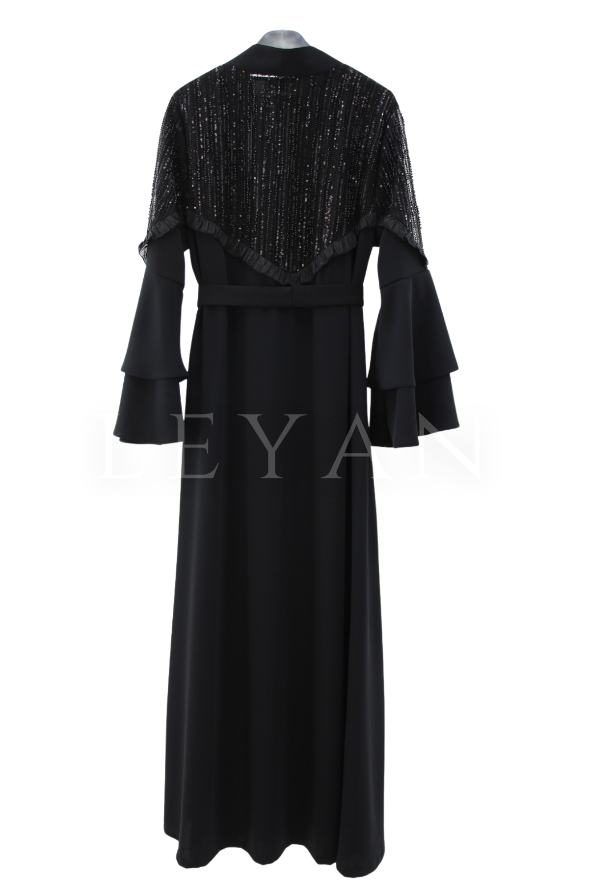 Orhan Store Omzu İşlemeli Abaya Takım- LYN04601 Siyah