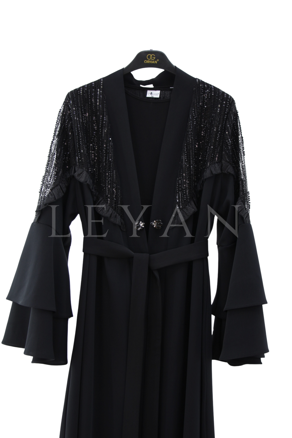 Orhan Store Omzu İşlemeli Abaya Takım- LYN04601 Siyah