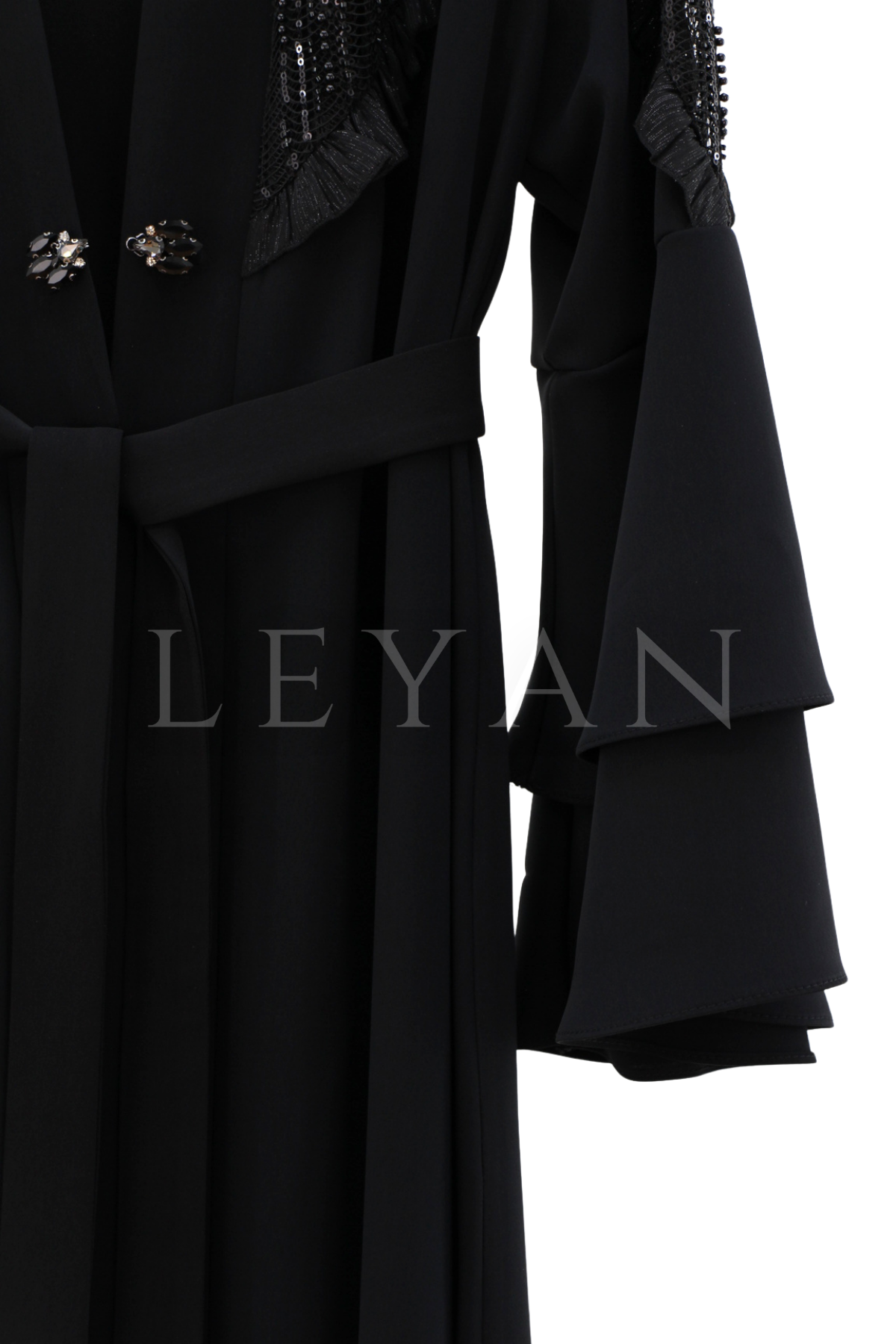 Orhan Store Omzu İşlemeli Abaya Takım- LYN04601 Siyah