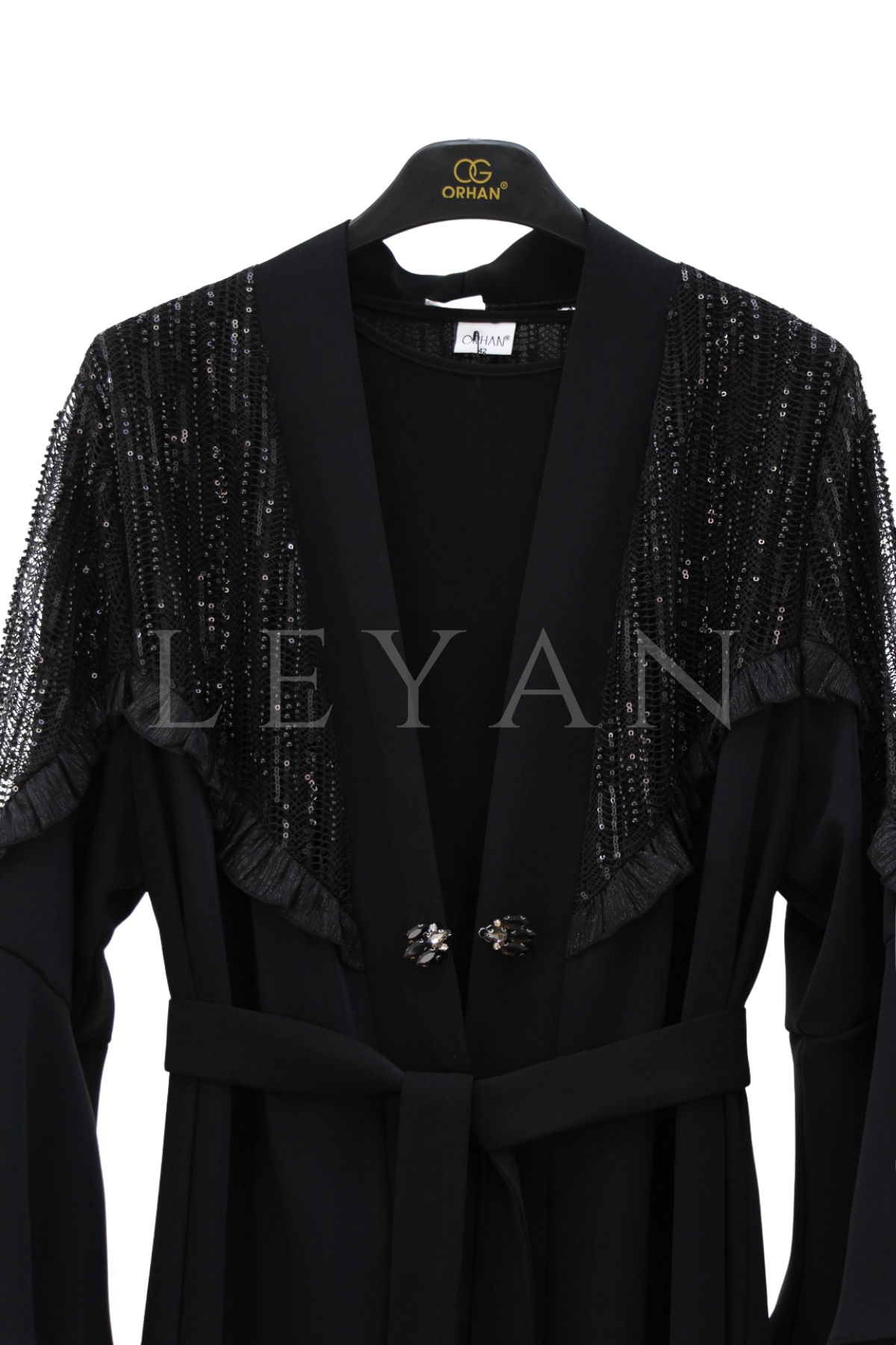 Orhan Store Omzu İşlemeli Abaya Takım- LYN04601 Siyah