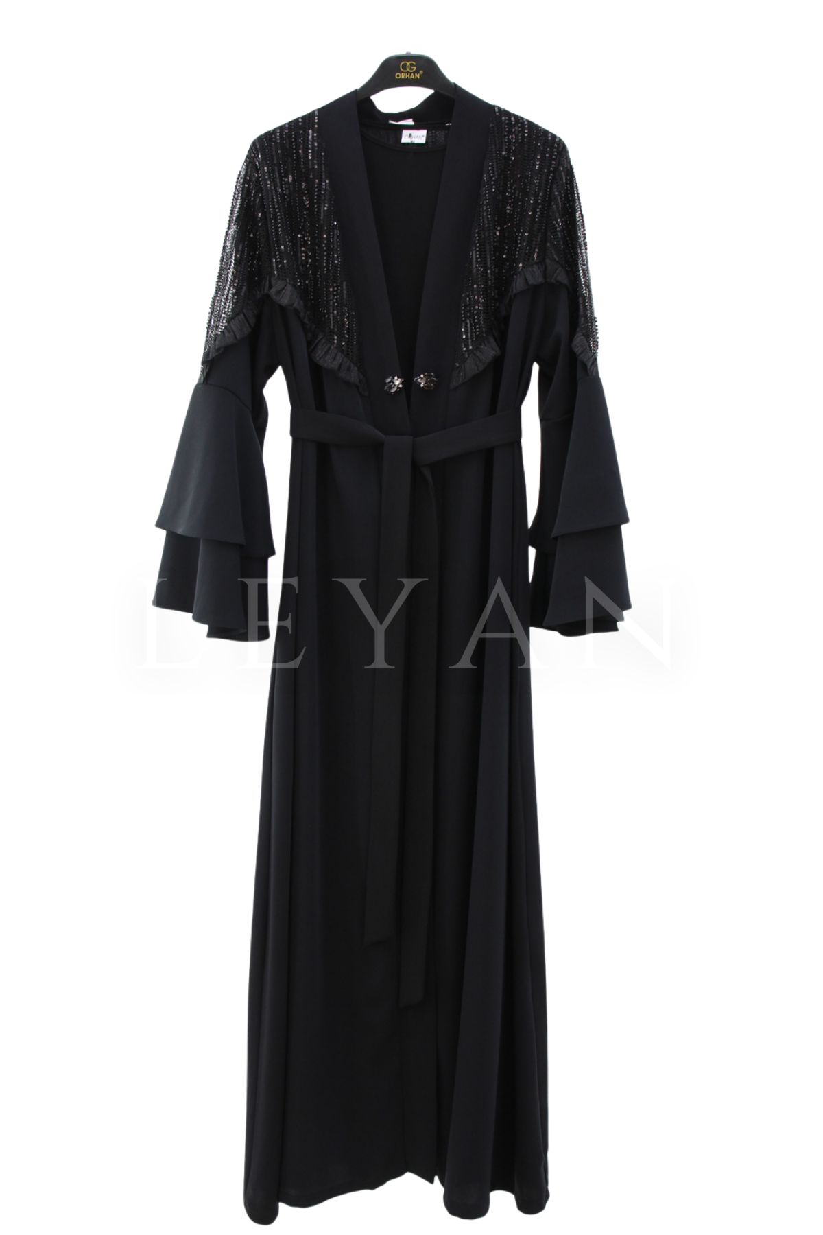 Orhan Store Omzu İşlemeli Abaya Takım- LYN04601 Siyah
