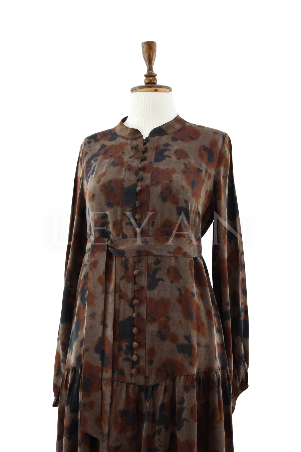 Orhan Store Çiçek Desen Qupra Elbise- LYN04605 Kahve