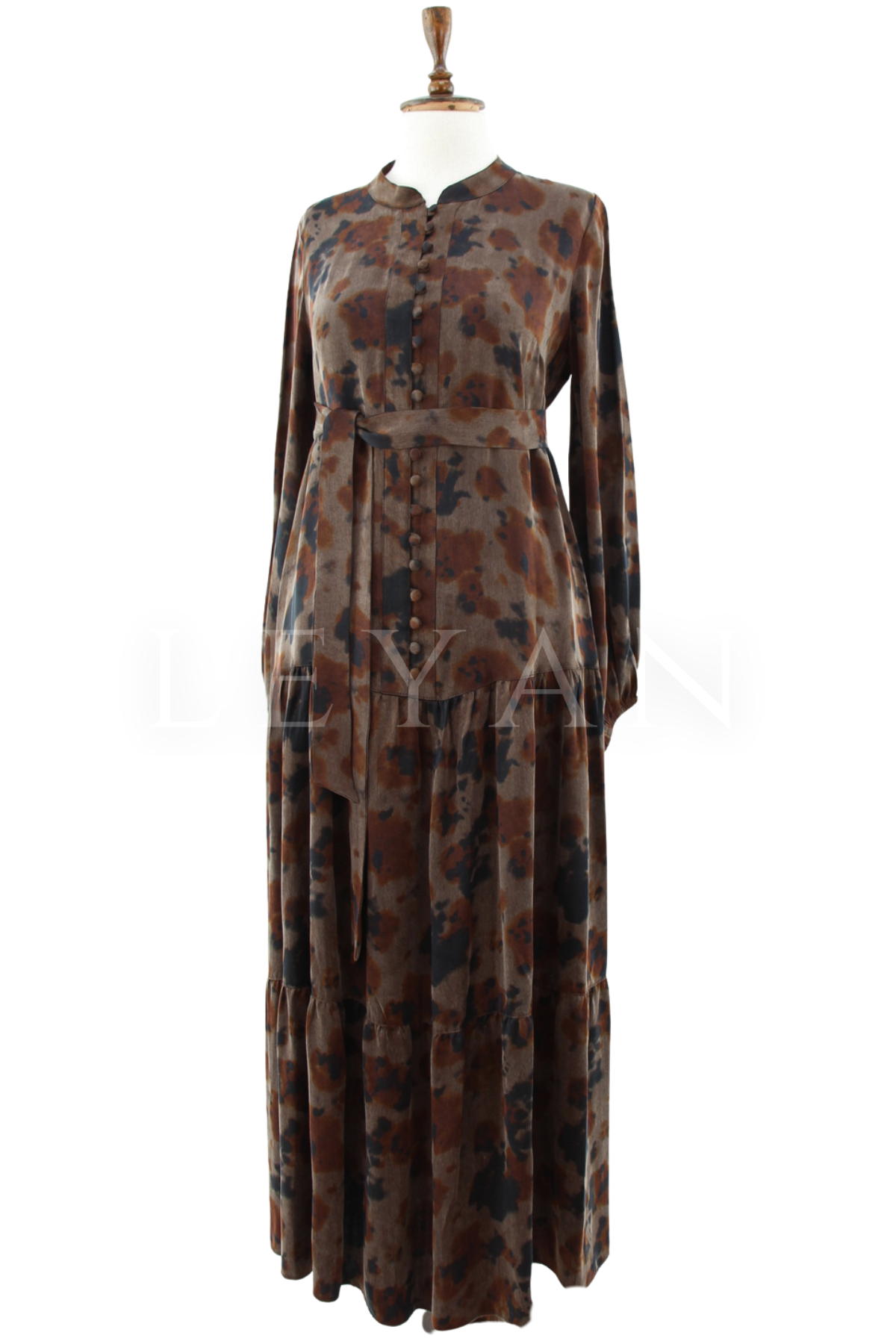 Orhan Store Çiçek Desen Qupra Elbise- LYN04605 Kahve
