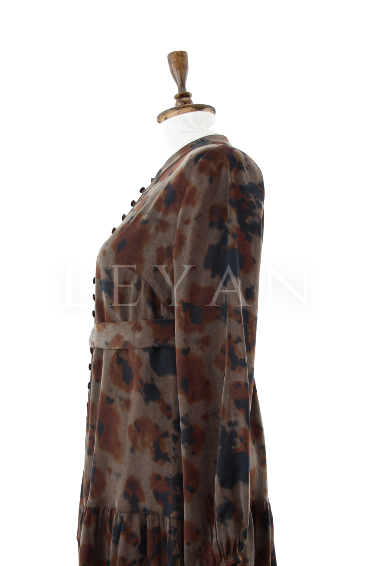 Orhan Store Çiçek Desen Qupra Elbise- LYN04605 Kahve