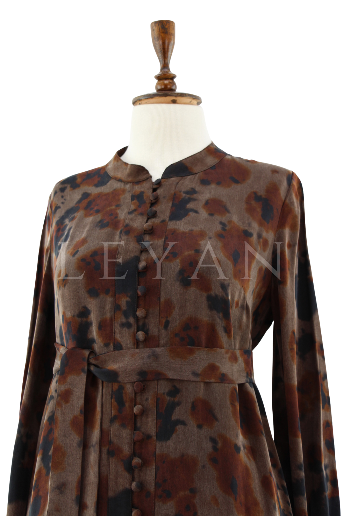 Orhan Store Çiçek Desen Qupra Elbise- LYN04605 Kahve