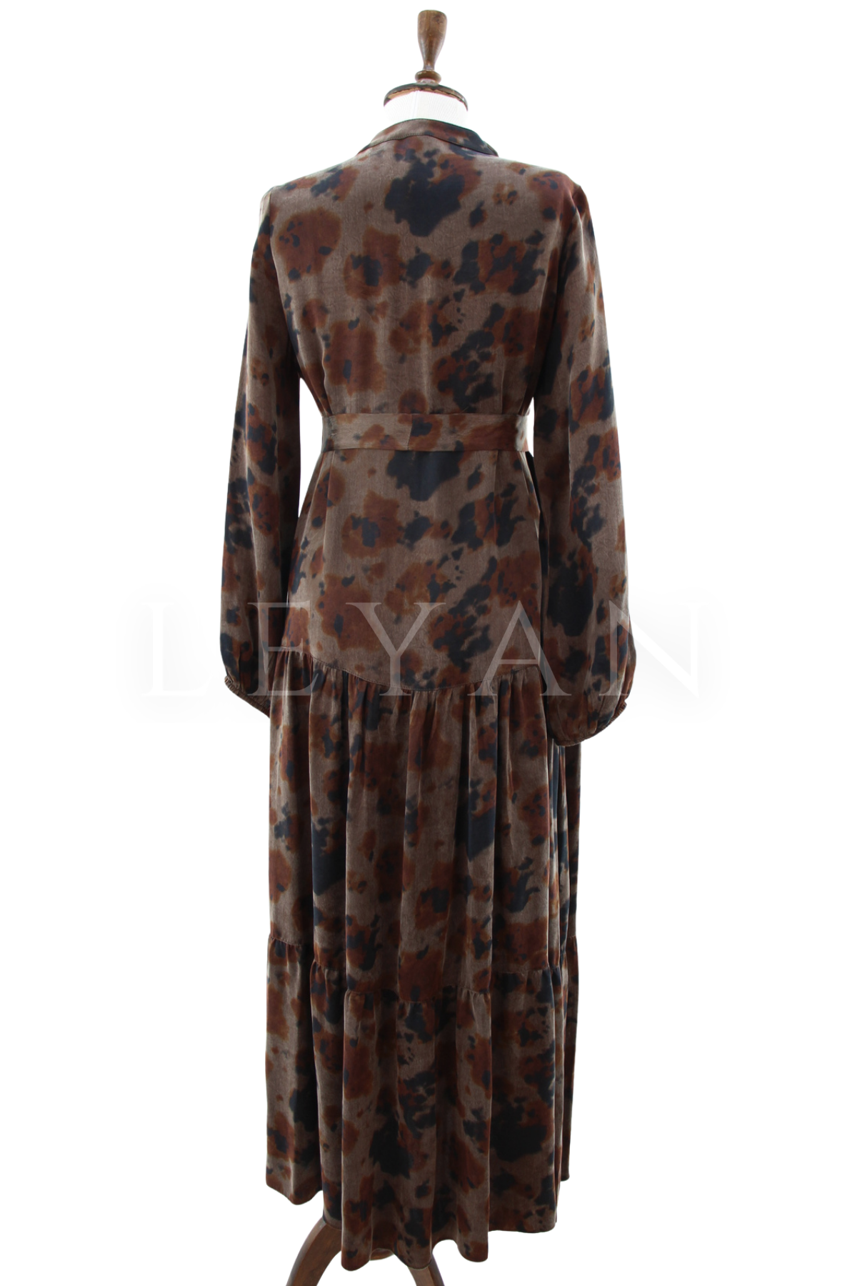Orhan Store Çiçek Desen Qupra Elbise- LYN04605 Kahve