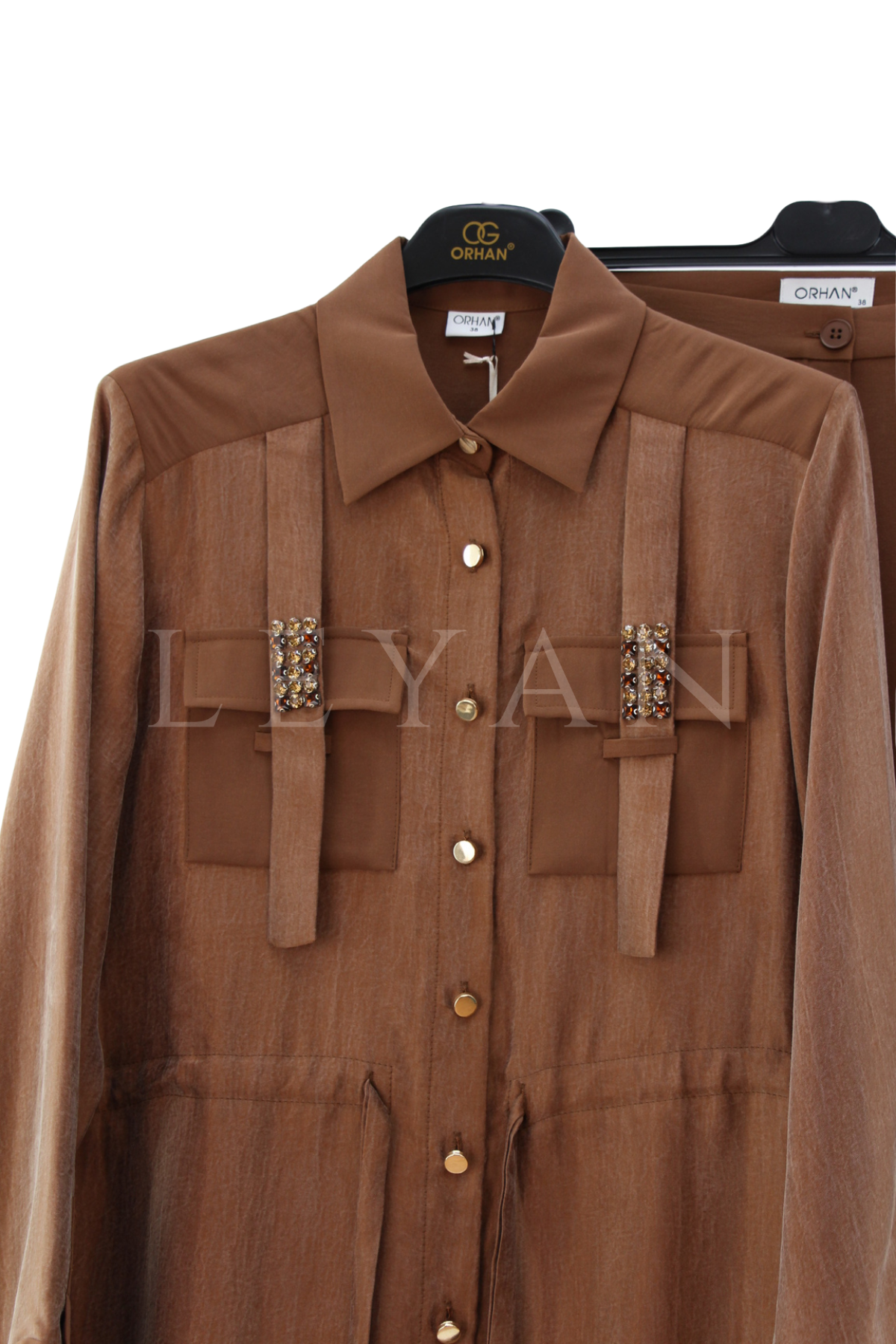 Orhan Store Cebi Taşlı Takım- LYN04606 Kahverengi