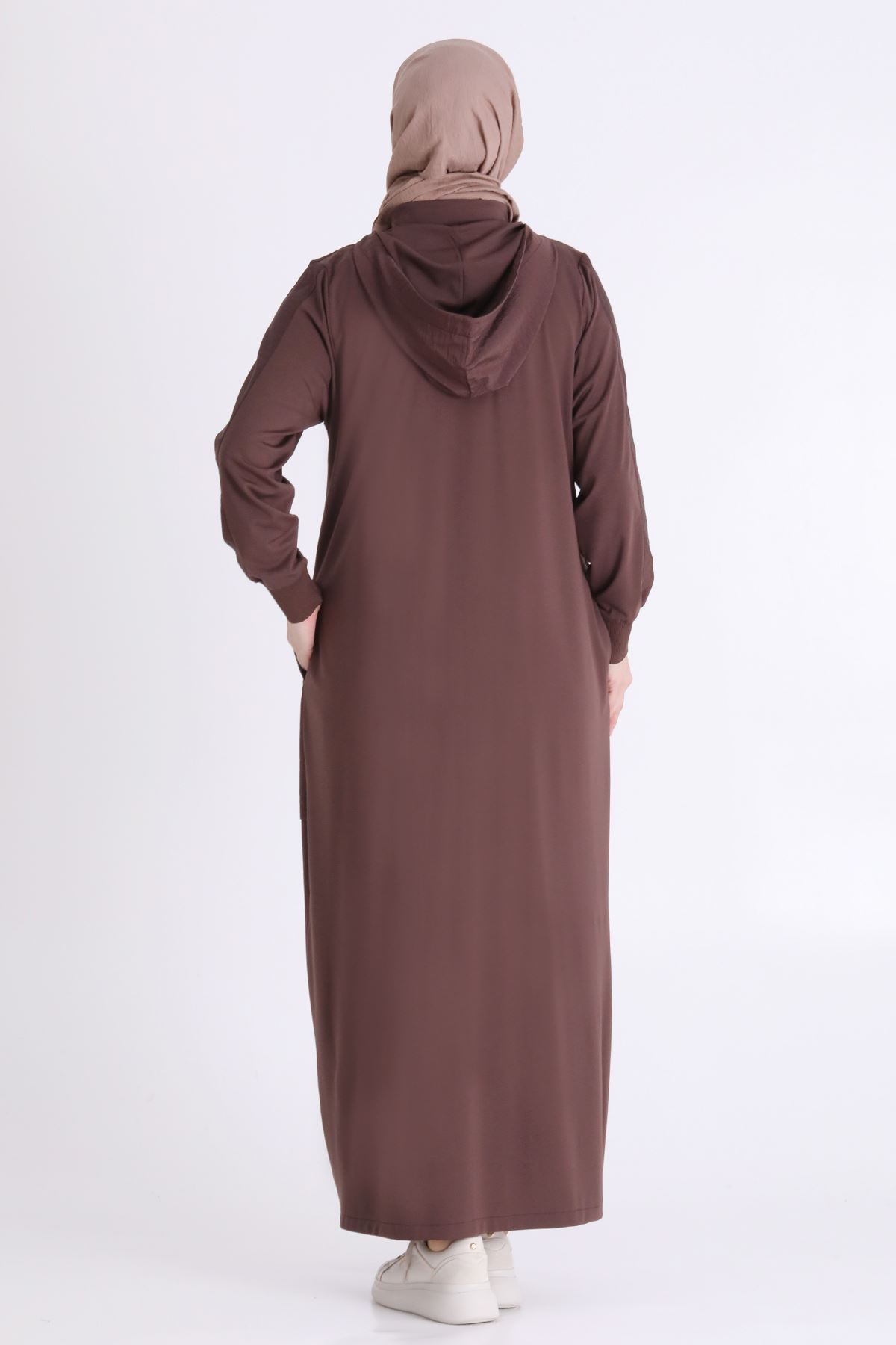 Behrem Paraşüt Detaylı Ferace-LYN04614 Kahve