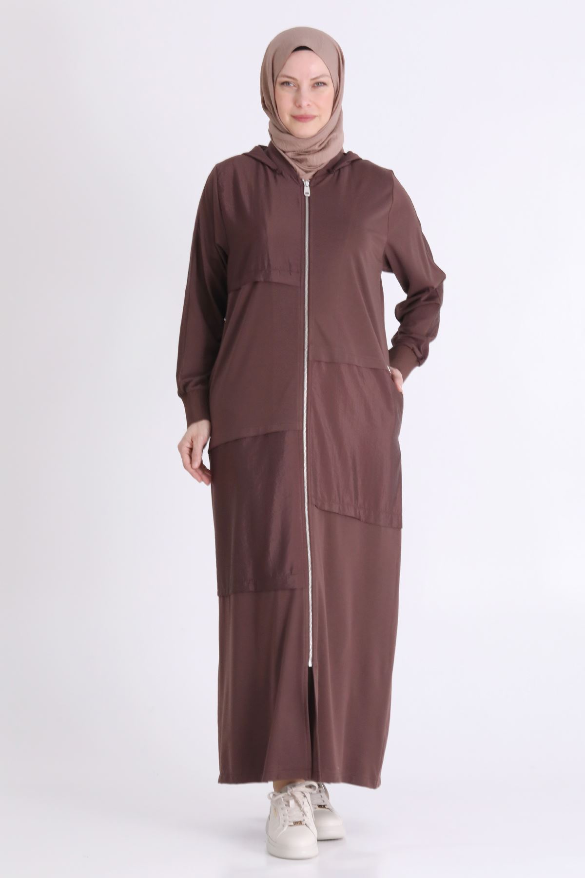 Behrem Paraşüt Detaylı Ferace-LYN04614 Kahve