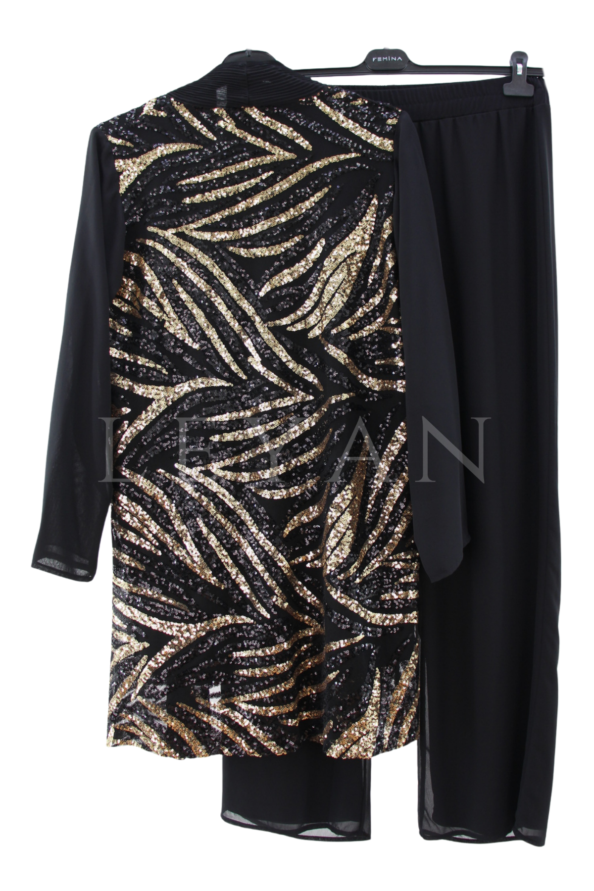 Femina Payetli Ceketli Pantolonlu Takım-LYN04616 Siyah