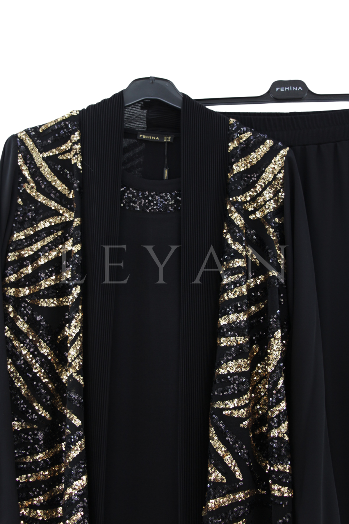 Femina Payetli Ceketli Pantolonlu Takım-LYN04616 Siyah