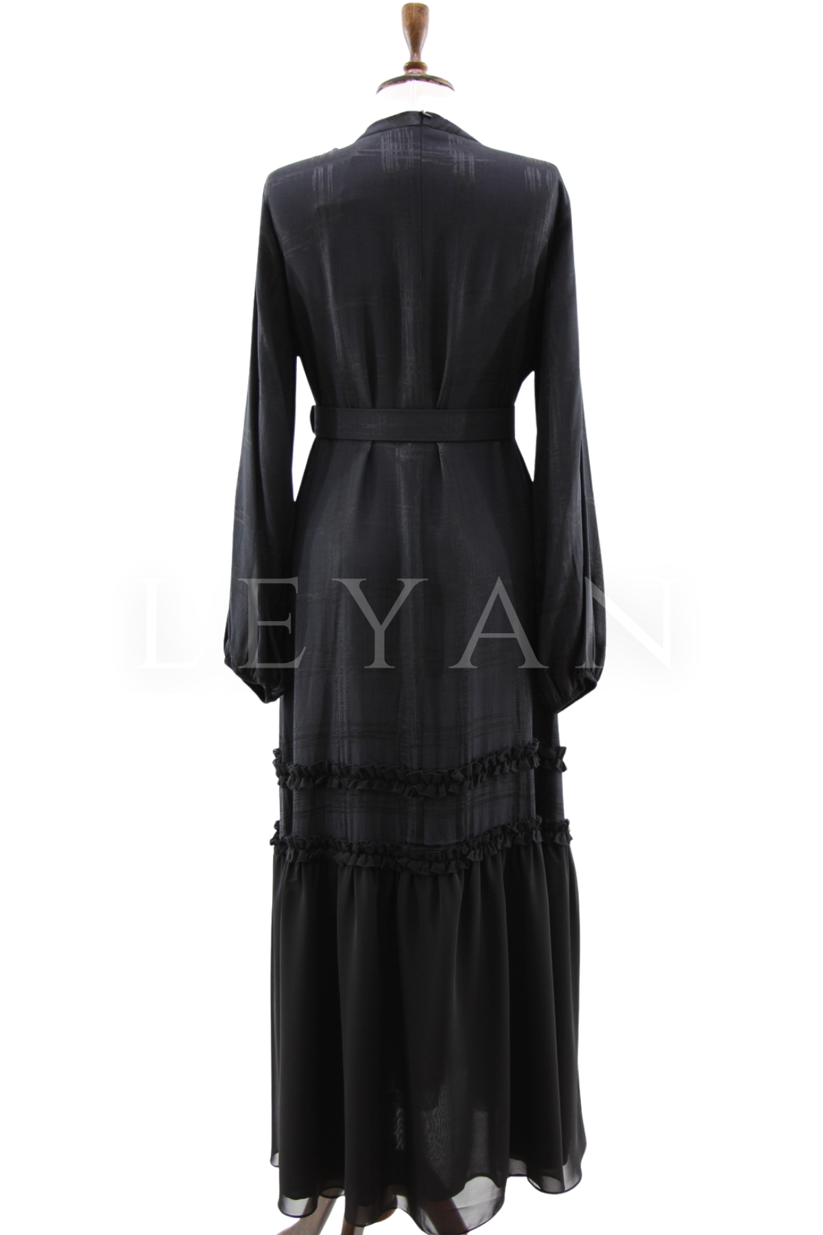Orhan Fırfırlı Detaylı Elbise-LYN04626 Siyah