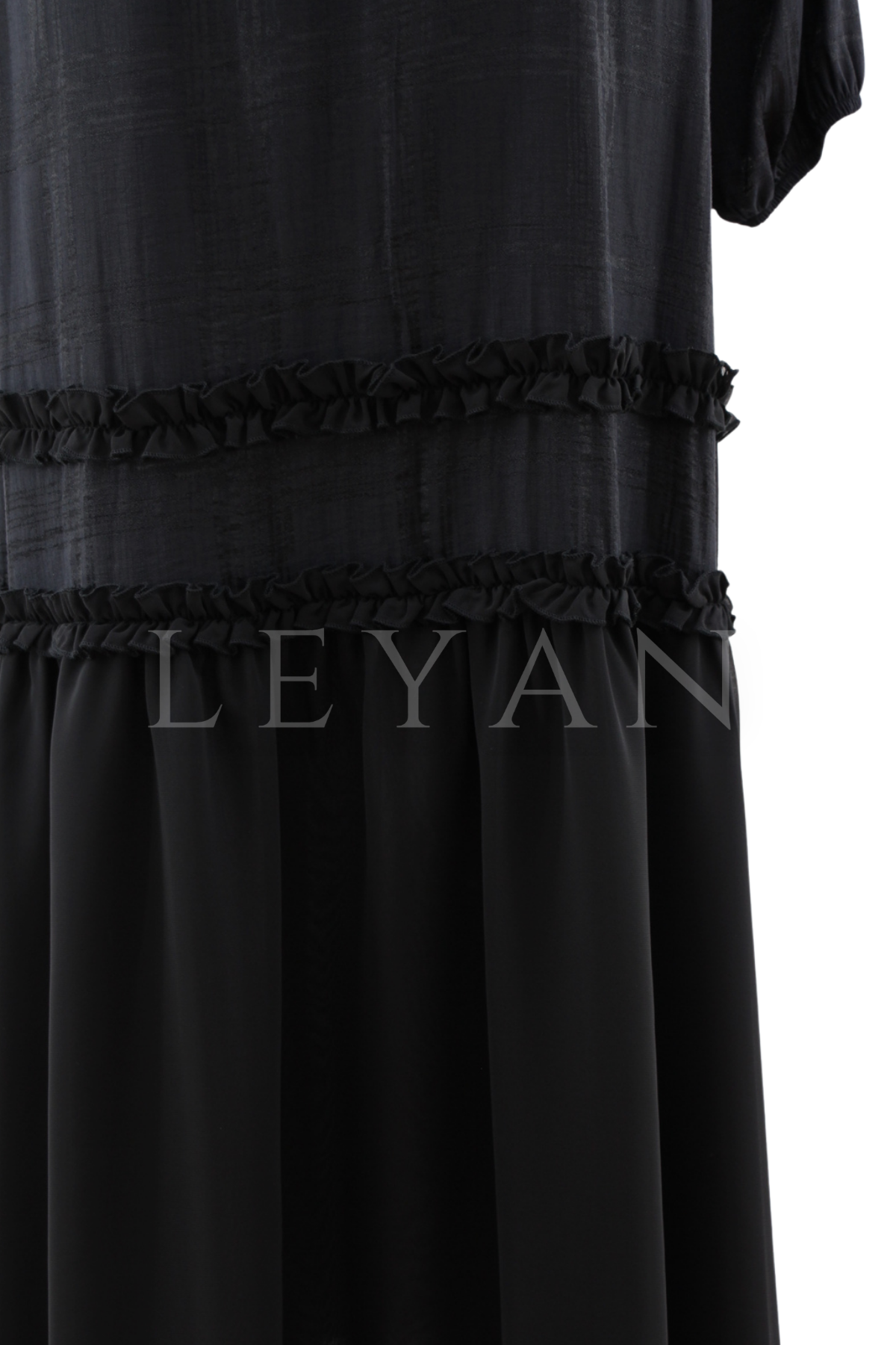 Orhan Fırfırlı Detaylı Elbise-LYN04626 Siyah