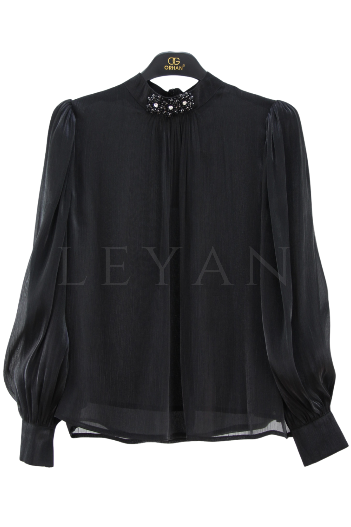 Orhan Store Yakası Taşlı Bluz- LYN04638 Siyah