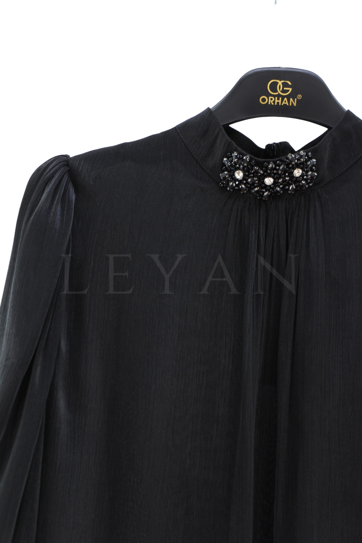 Orhan Store Yakası Taşlı Bluz- LYN04638 Siyah