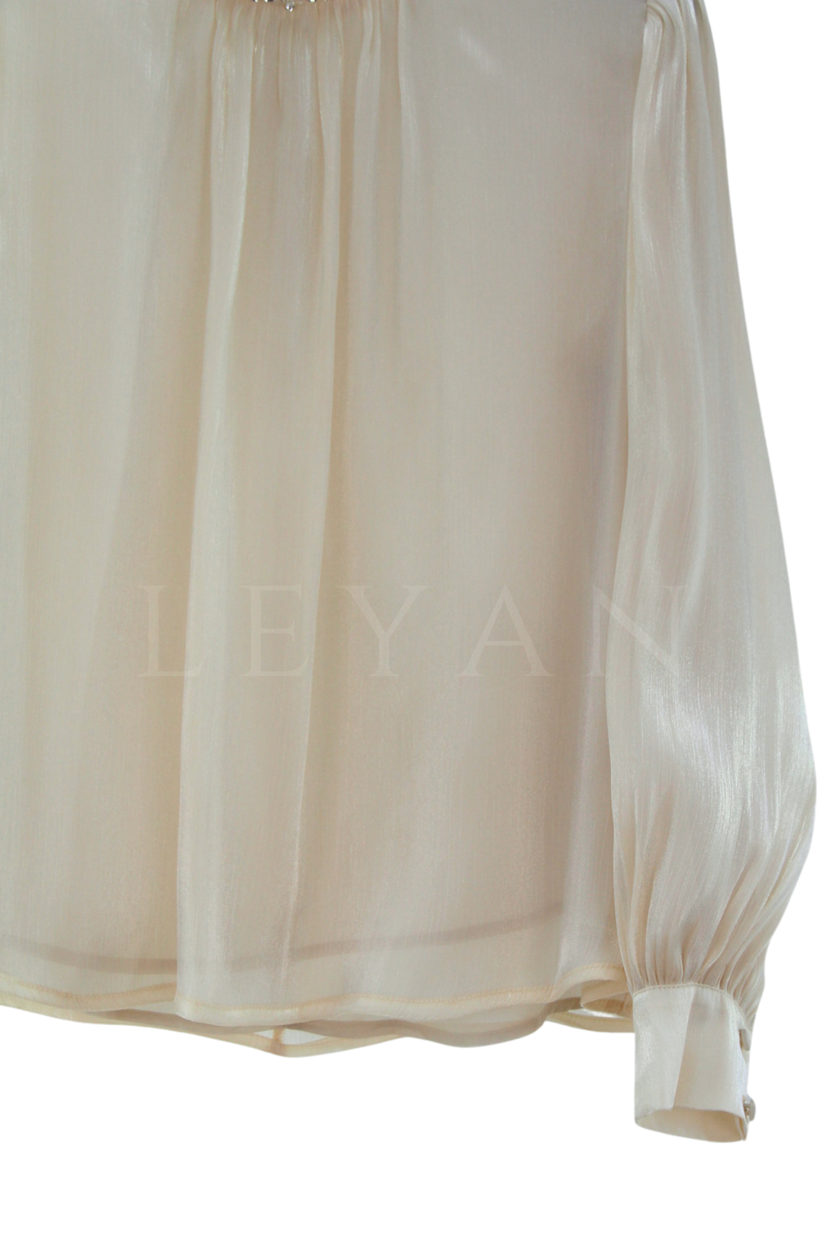 Orhan Store Yakası Taşlı Bluz- LYN04638 Bej