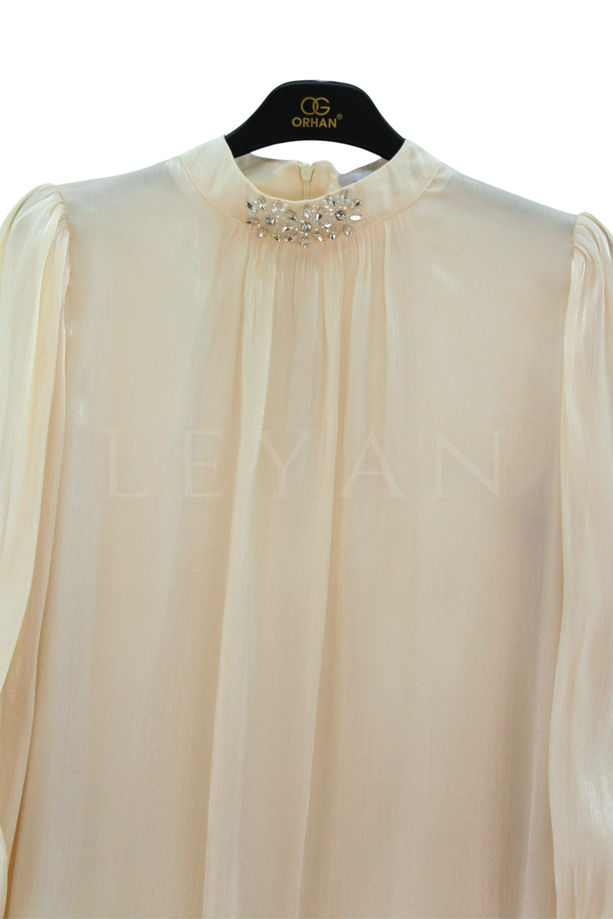 Orhan Store Yakası Taşlı Bluz- LYN04638 Bej