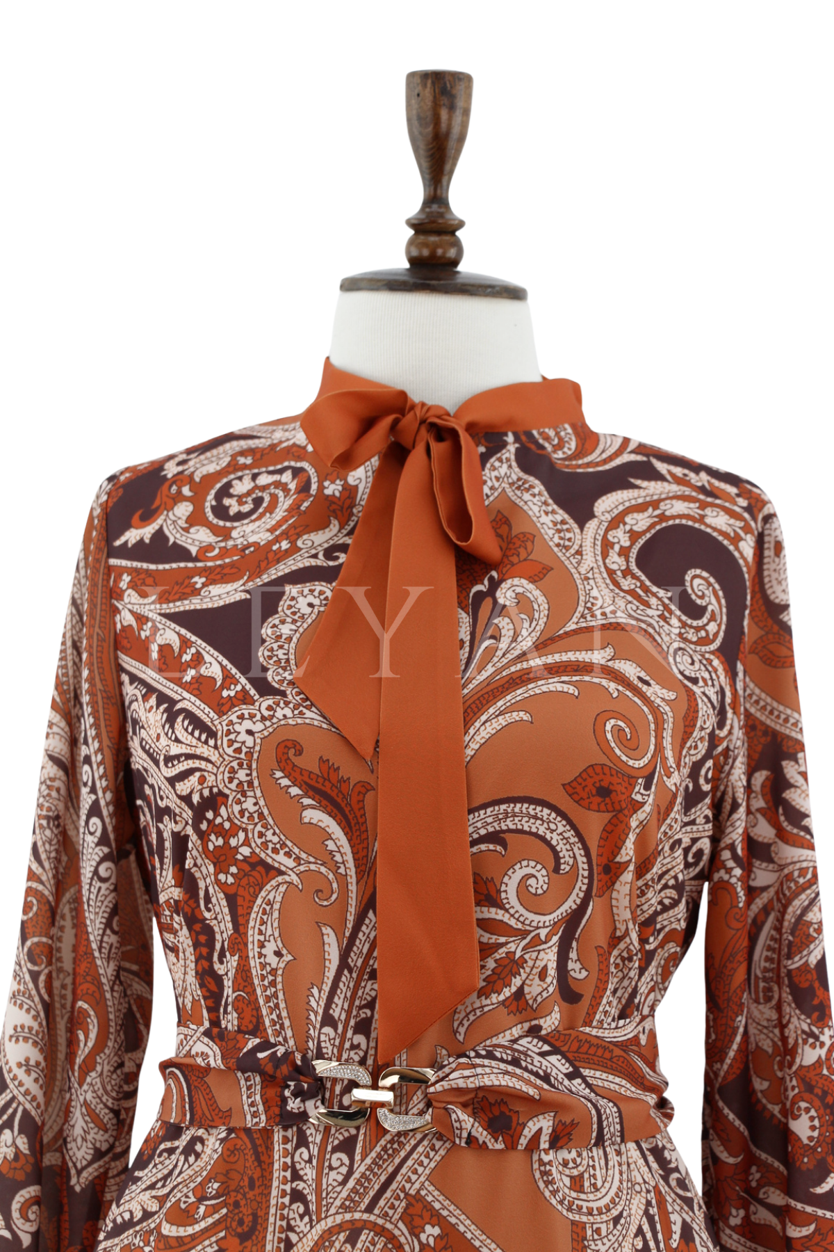 Orhan Store Desenli Elbise-LYN04641 Taba