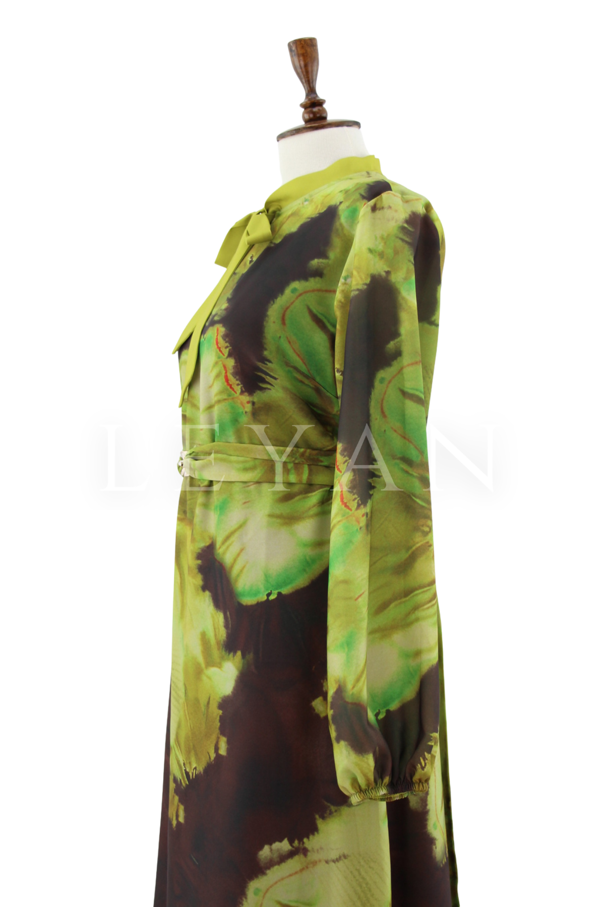 Orhan Store  Desenli Elbise-LYN04642 Yeşil