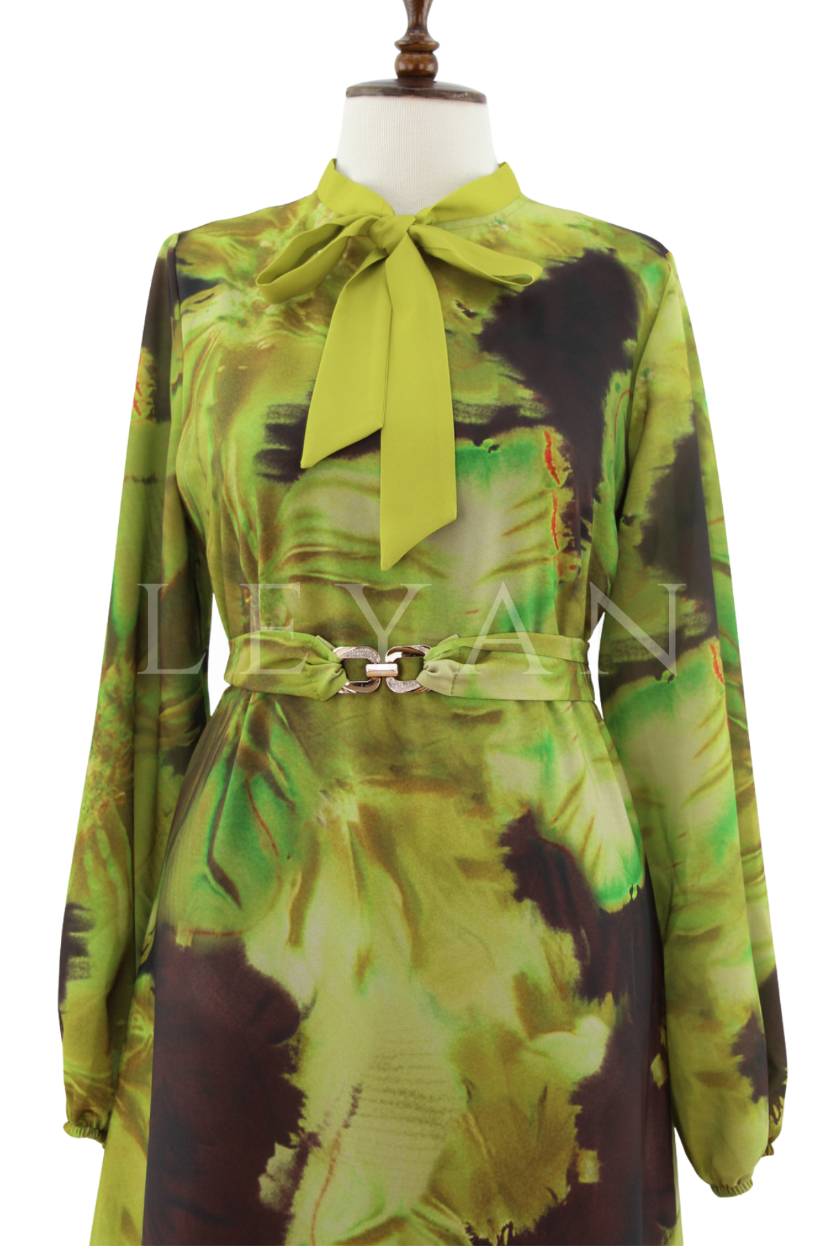 Orhan Store  Desenli Elbise-LYN04642 Yeşil