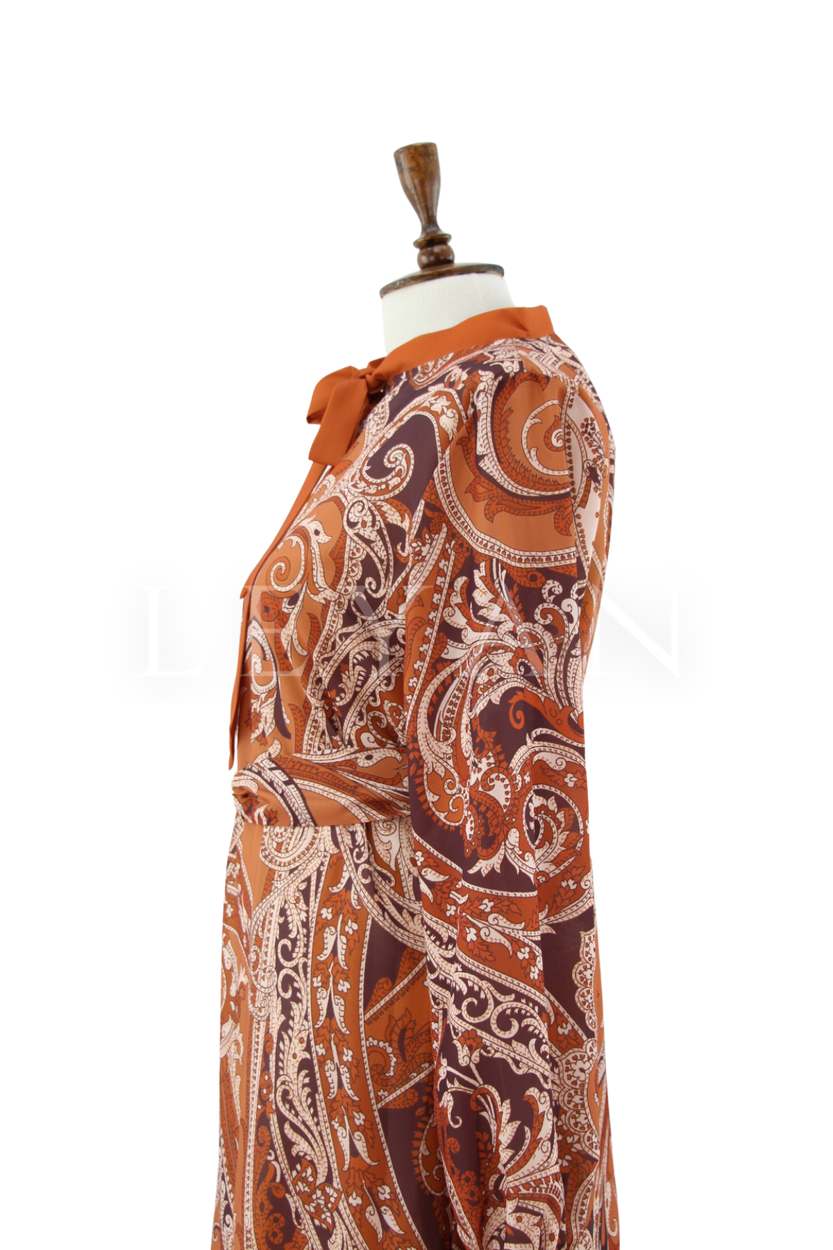 Orhan Store Desenli Elbise-LYN04641 Taba