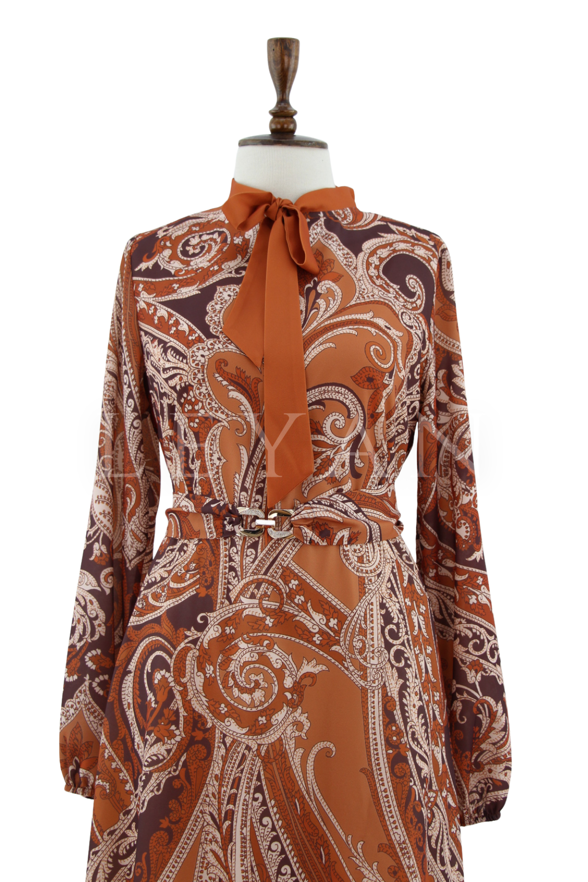 Orhan Store Desenli Elbise-LYN04641 Taba