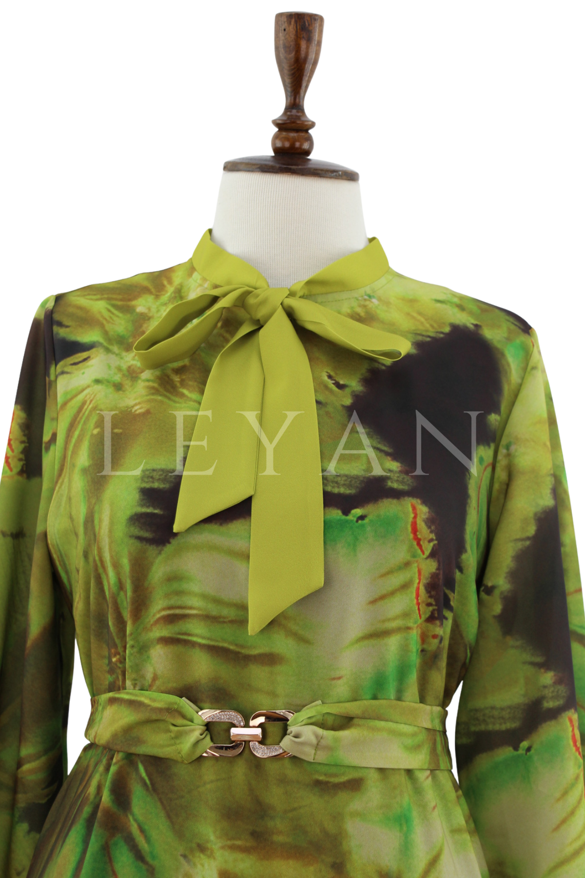 Orhan Store  Desenli Elbise-LYN04642 Yeşil