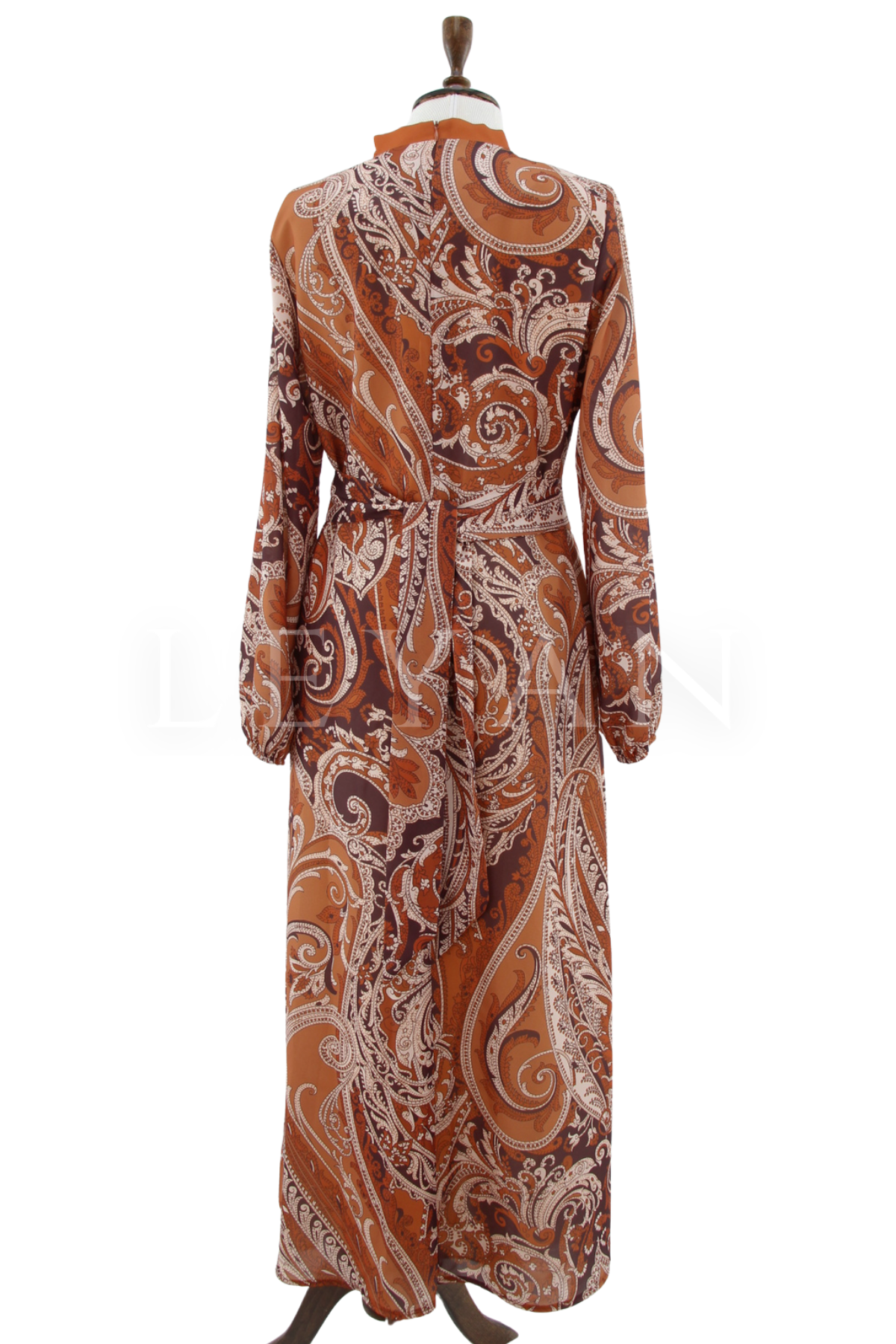 Orhan Store Desenli Elbise-LYN04641 Taba