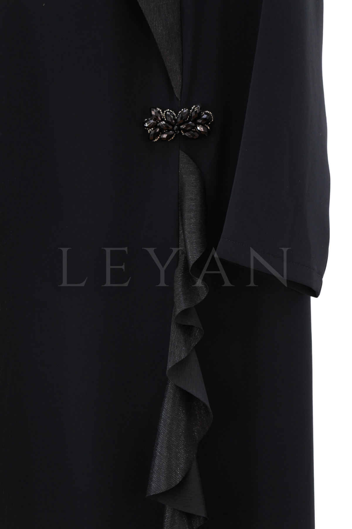 Dule Volanlı Krep Elbise- LYN04643 Siyah