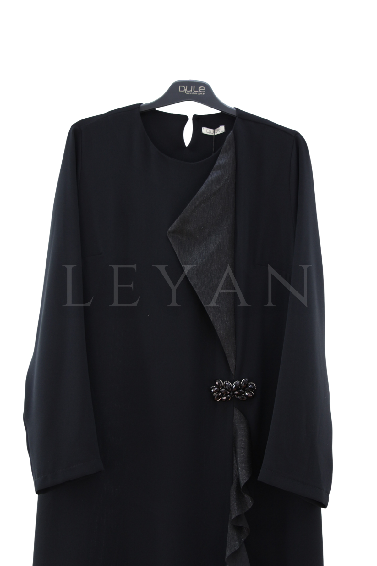 Dule Volanlı Krep Elbise- LYN04643 Siyah